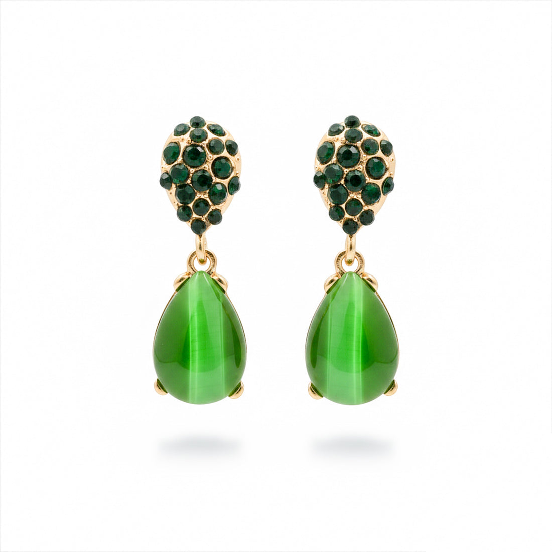 Green Cat Eye Drop Earrings