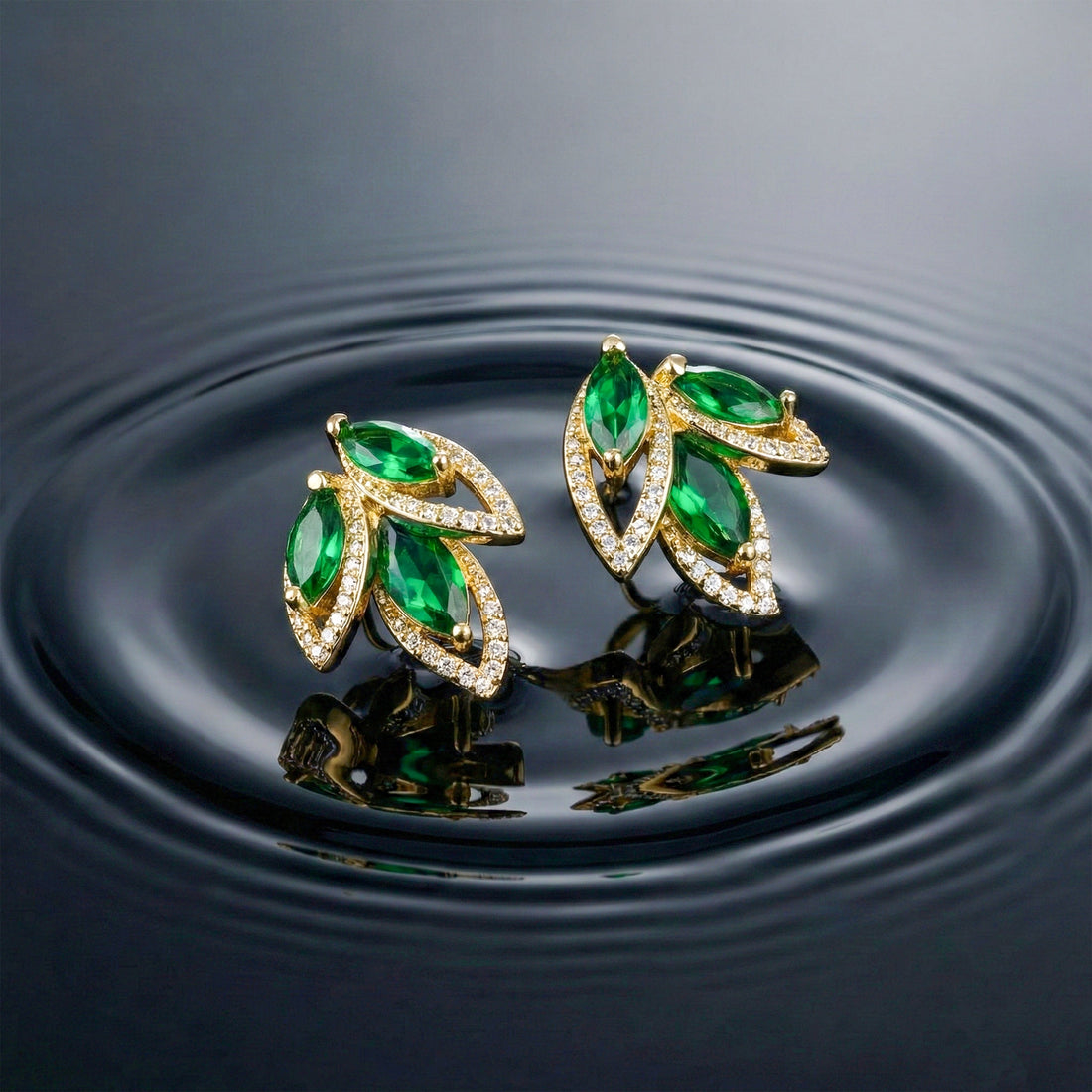 Luxury Emerald Leaf Drop Earrings