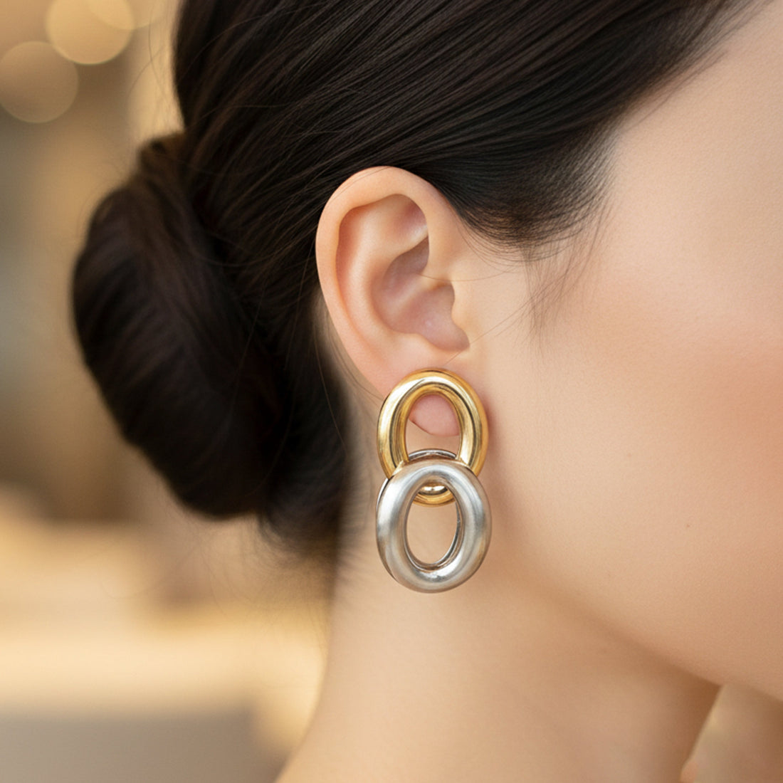 Timeless Dual Link Gold Silver Earrings