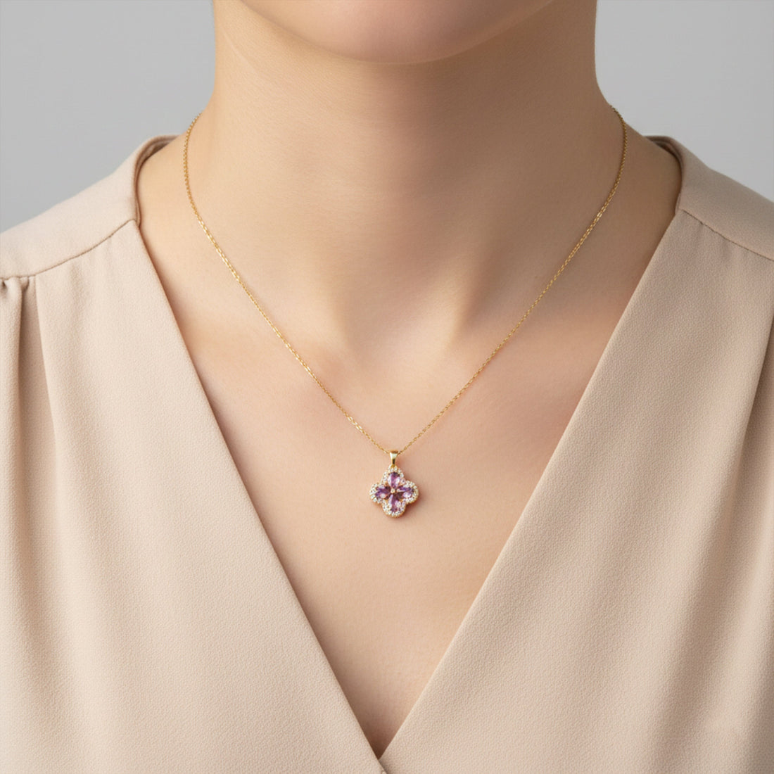 Pink Petal Crystal Flower Necklace