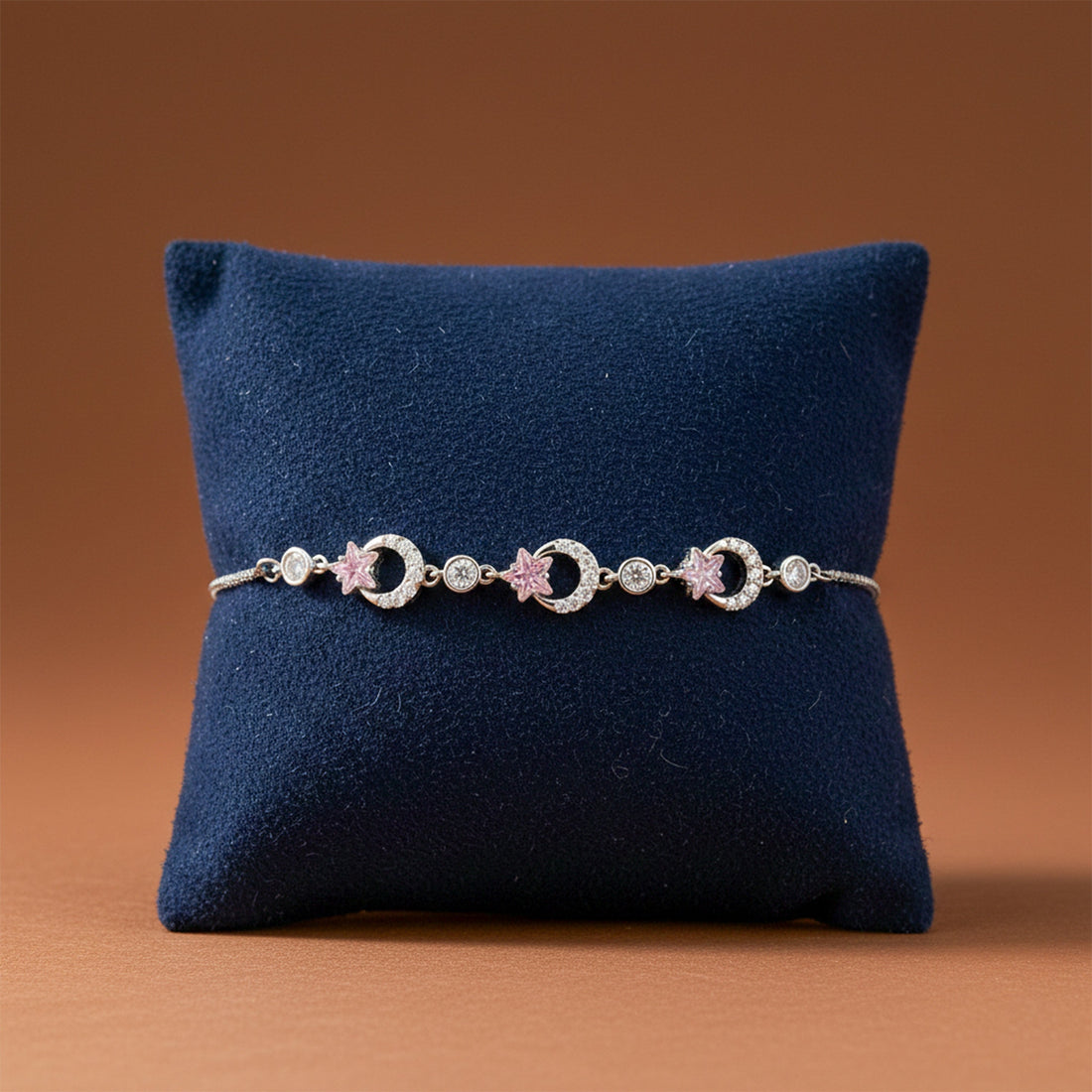 Starluxe Pink Crystal Halo Silver Bracelet