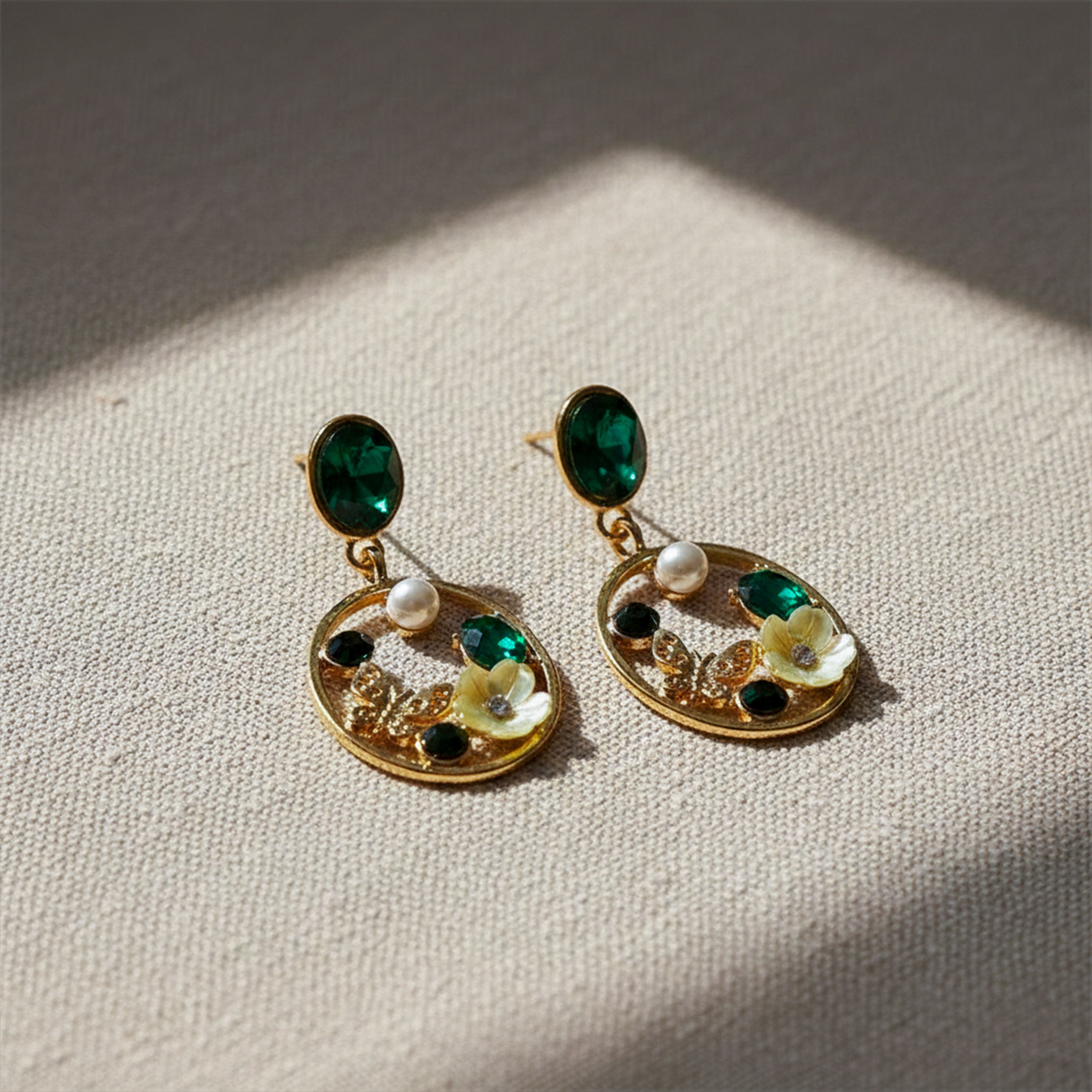 Royal Green Floral Earrings