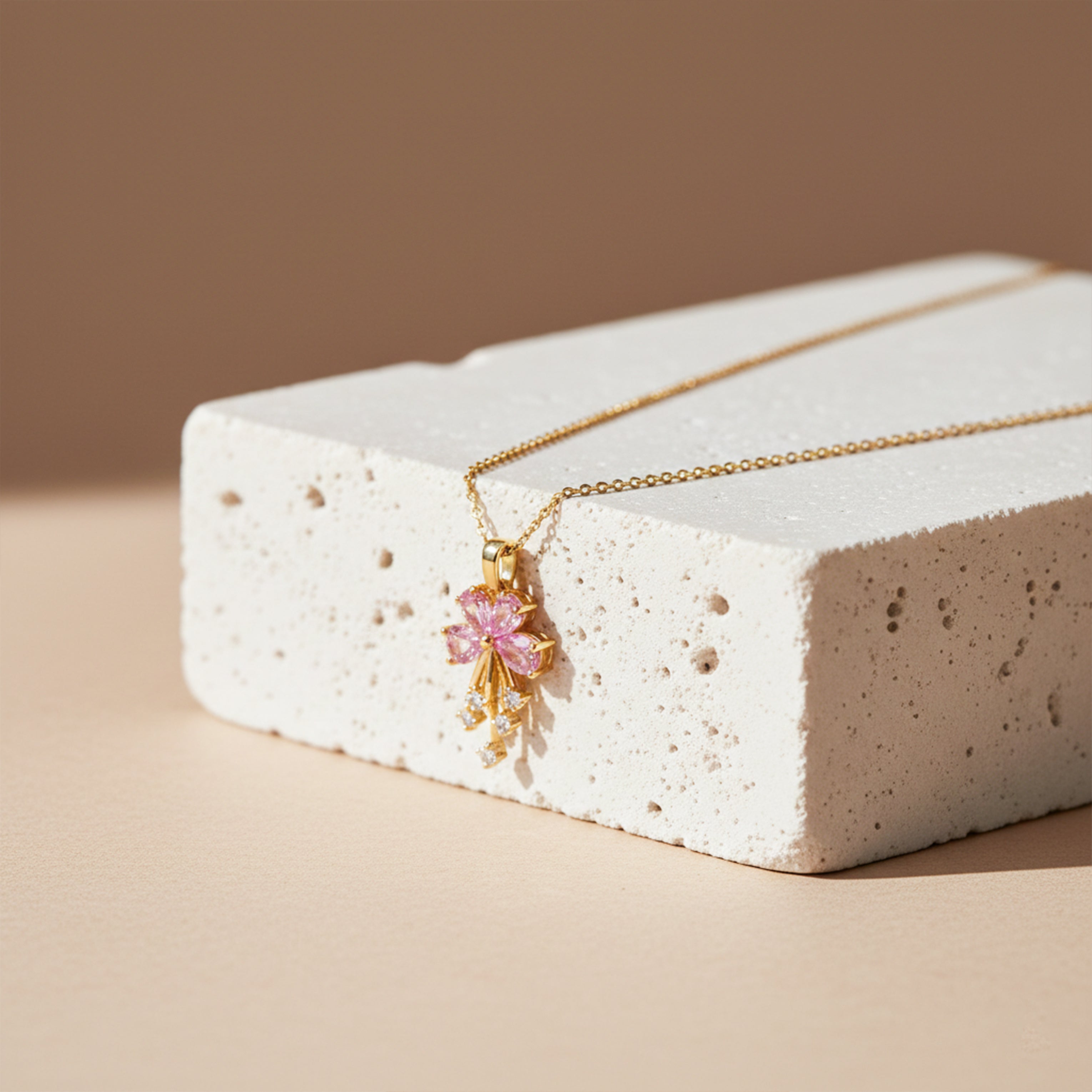 Dainty Pink Flower Gold Necklace