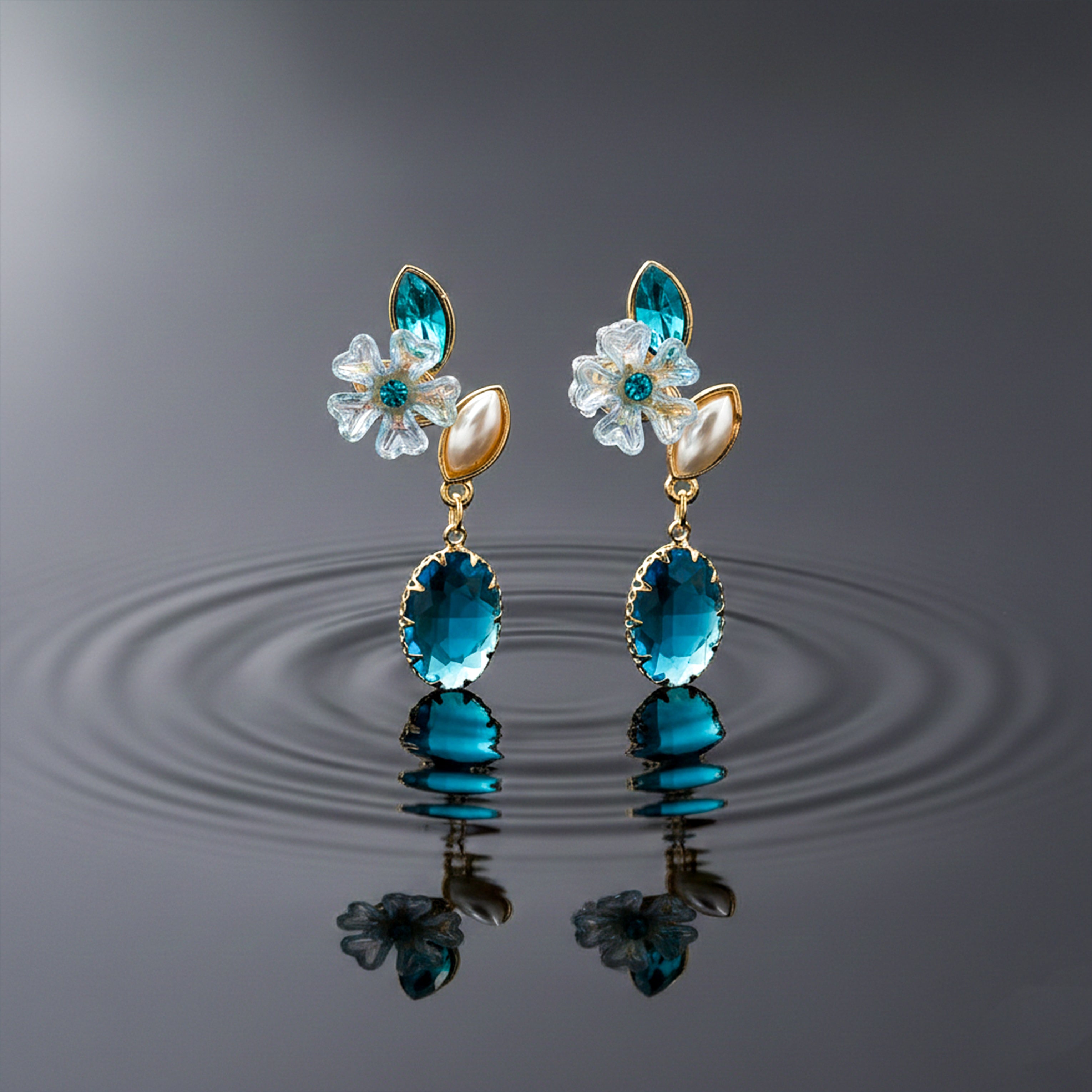 Teal Blossom Drop Earrings