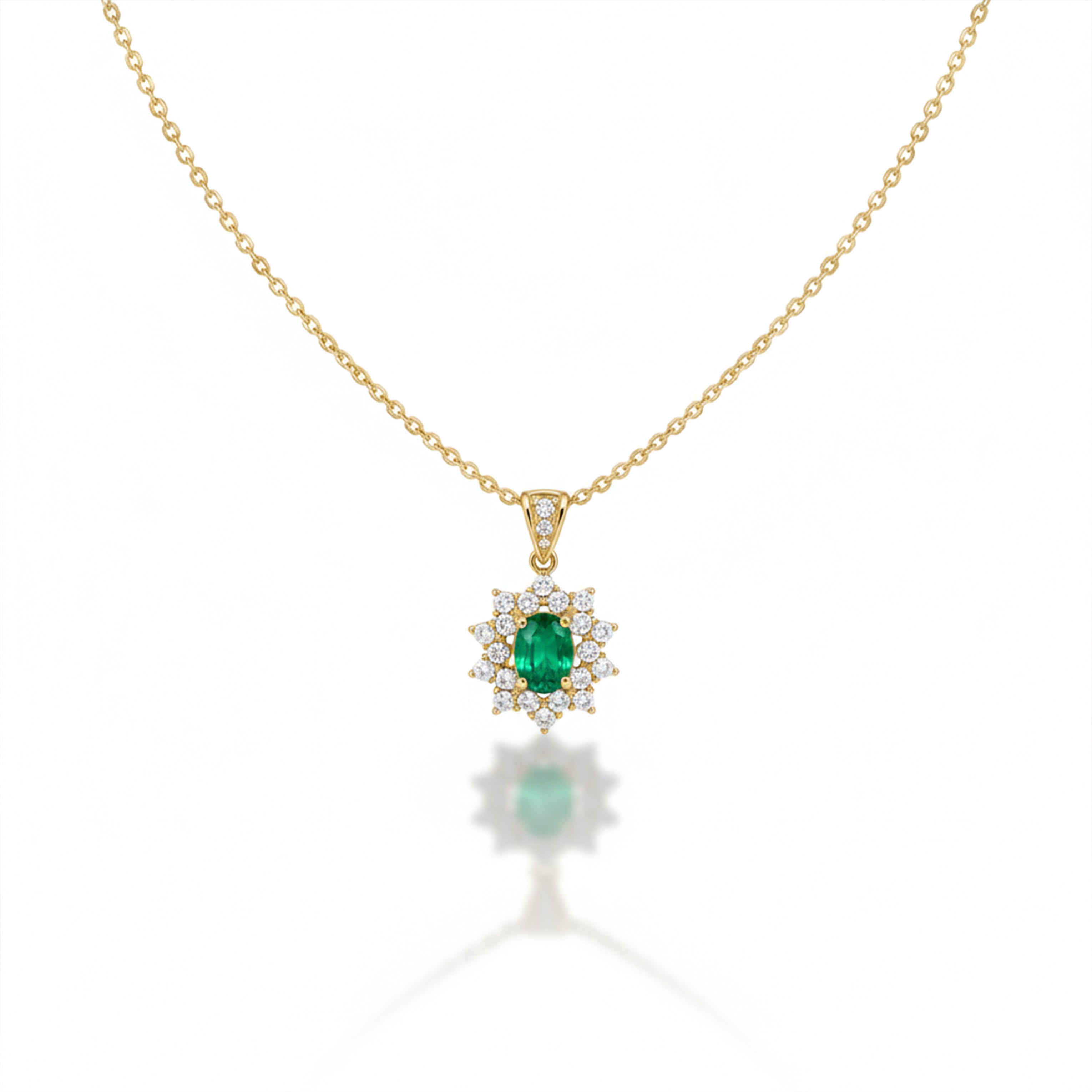 Floral Emerald Diamond Gold Necklace