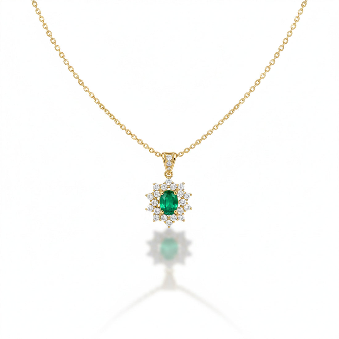 Floral Emerald Diamond Gold Necklace