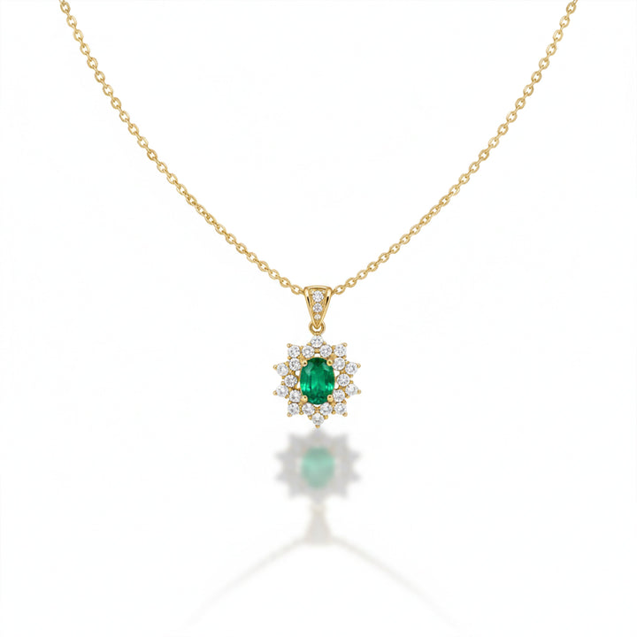 Floral Emerald Diamond Gold Necklace