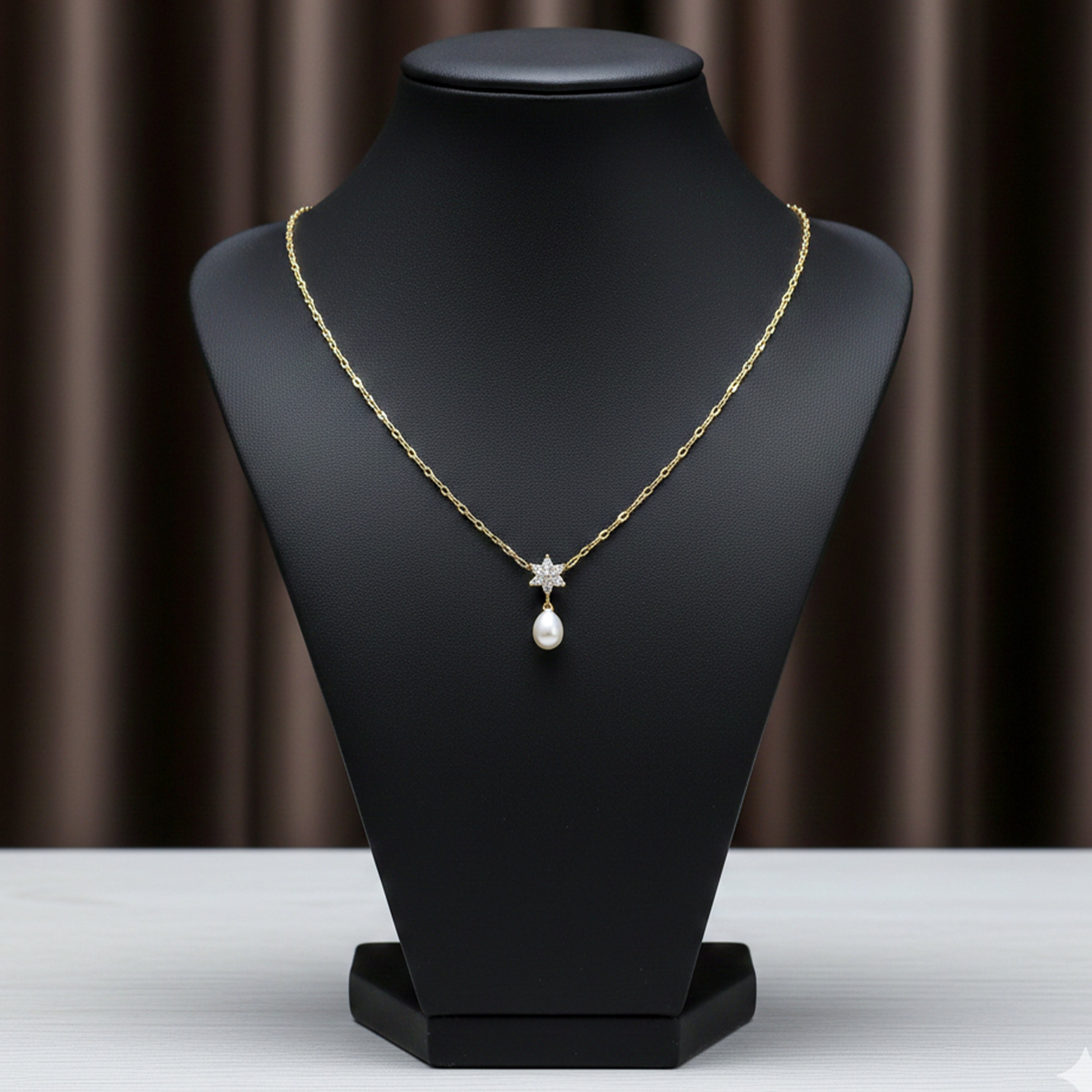 Floral Diamond Pearl Drop Gold Necklace