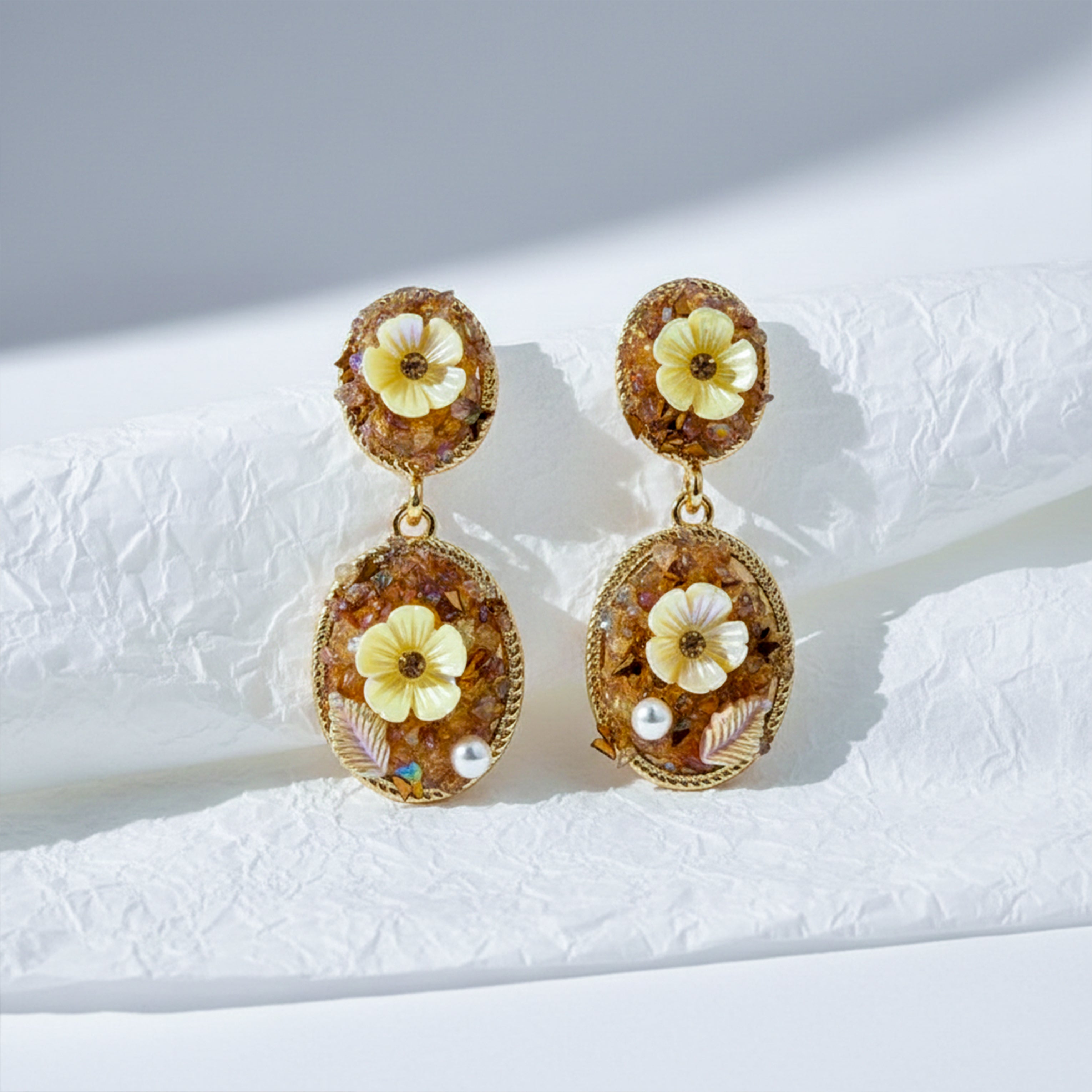 Antique Gold Flower Dangle Earrings
