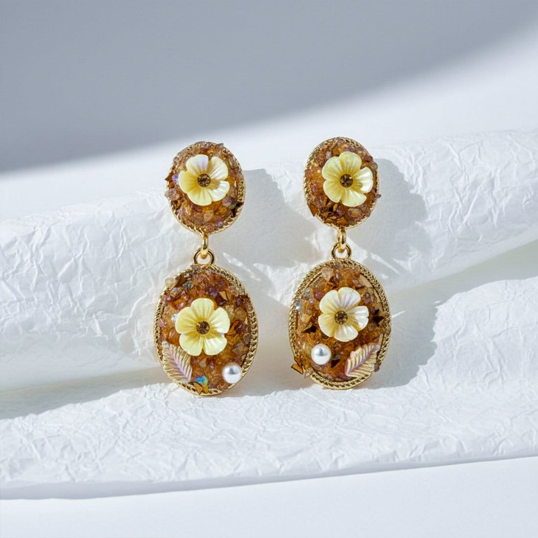 Antique Gold Flower Dangle Earrings