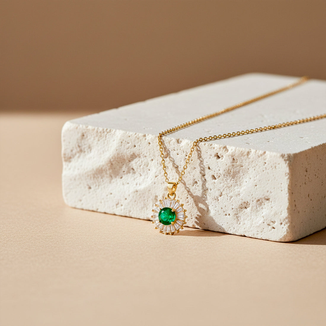 Luxpenny Emerald Halo Gold Pendant Necklace