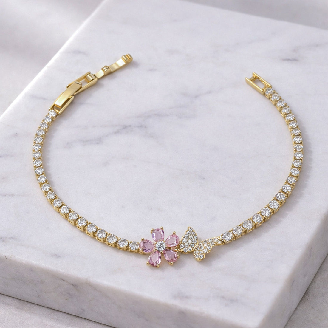 Celestial Pink Blossom Tennis Bracelet