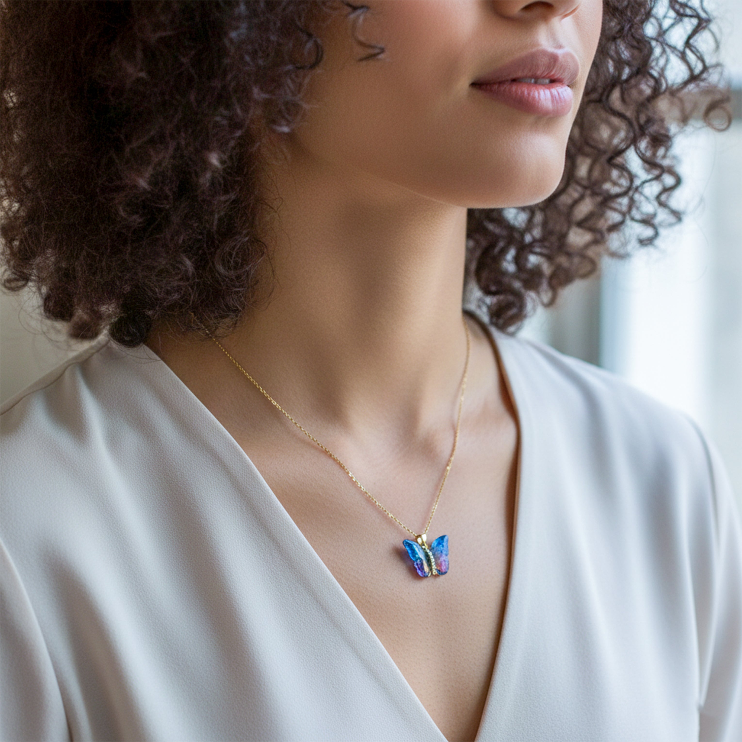 Aurora Butterfly Gold Pendant Necklace