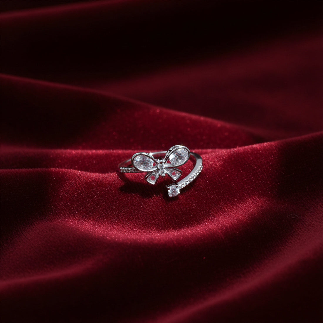 Elegant Crystal Bow Ribbon Ring