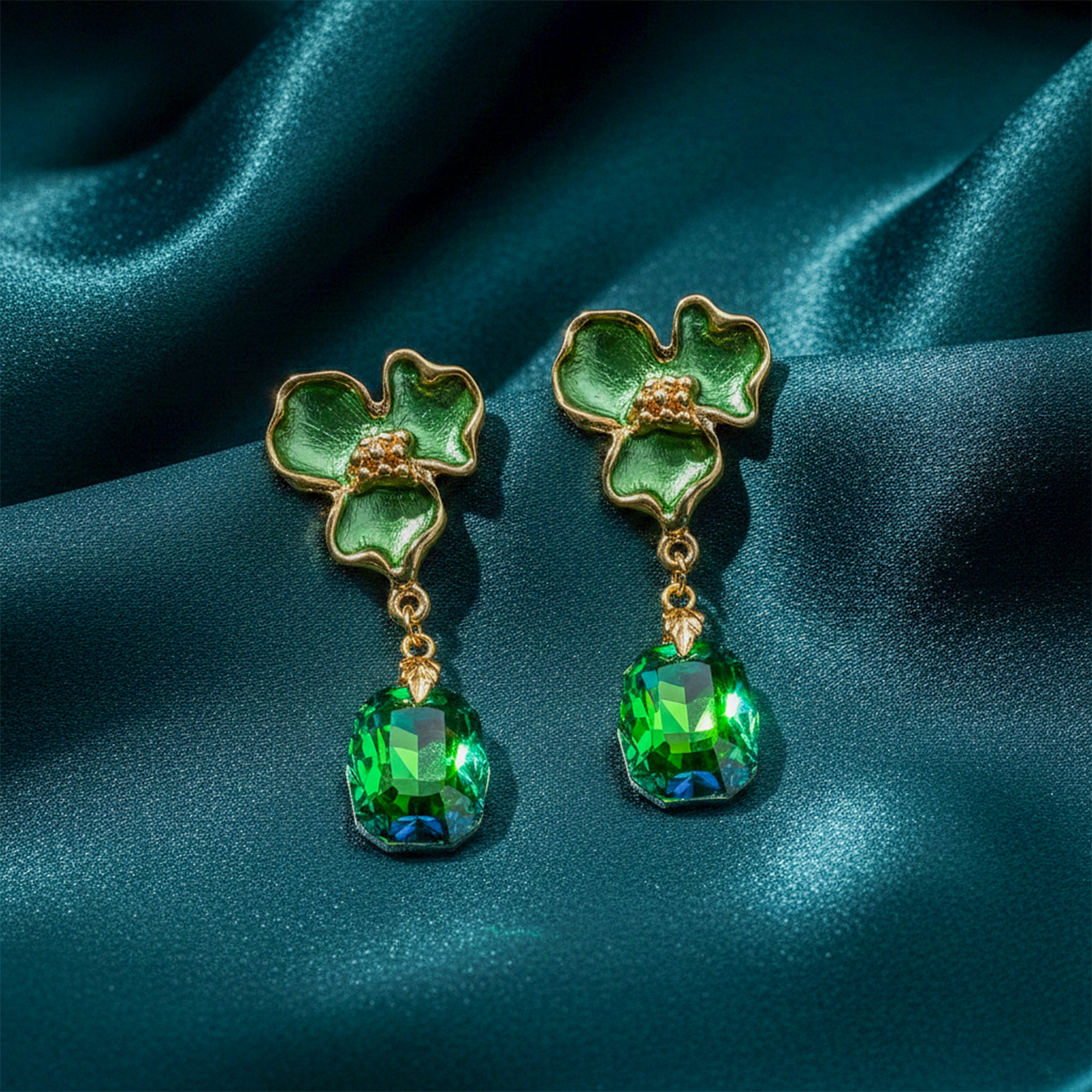 Green Bloom Crystal Earrings