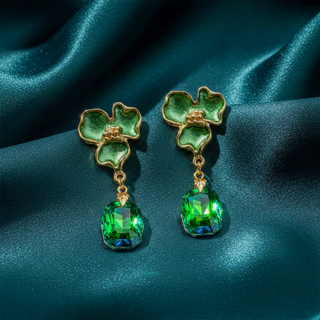 Green Bloom Crystal Earrings