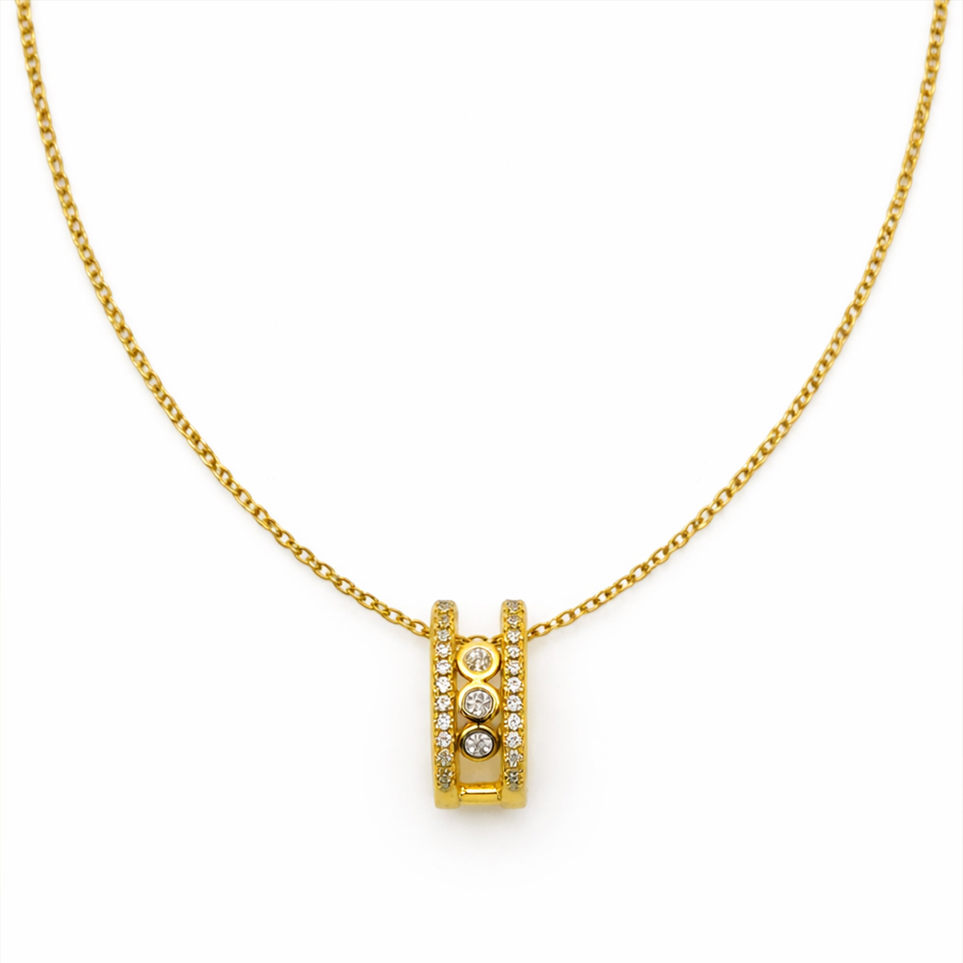 Elegant Gold Double Hoop Diamond Pendant Necklace