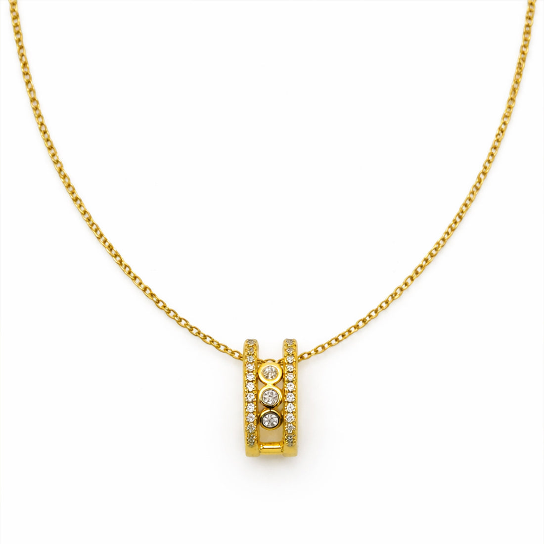 Elegant Gold Double Hoop Diamond Pendant Necklace