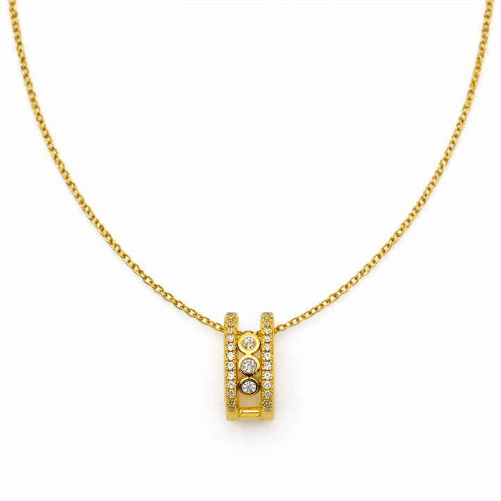 Elegant Gold Double Hoop Diamond Pendant Necklace
