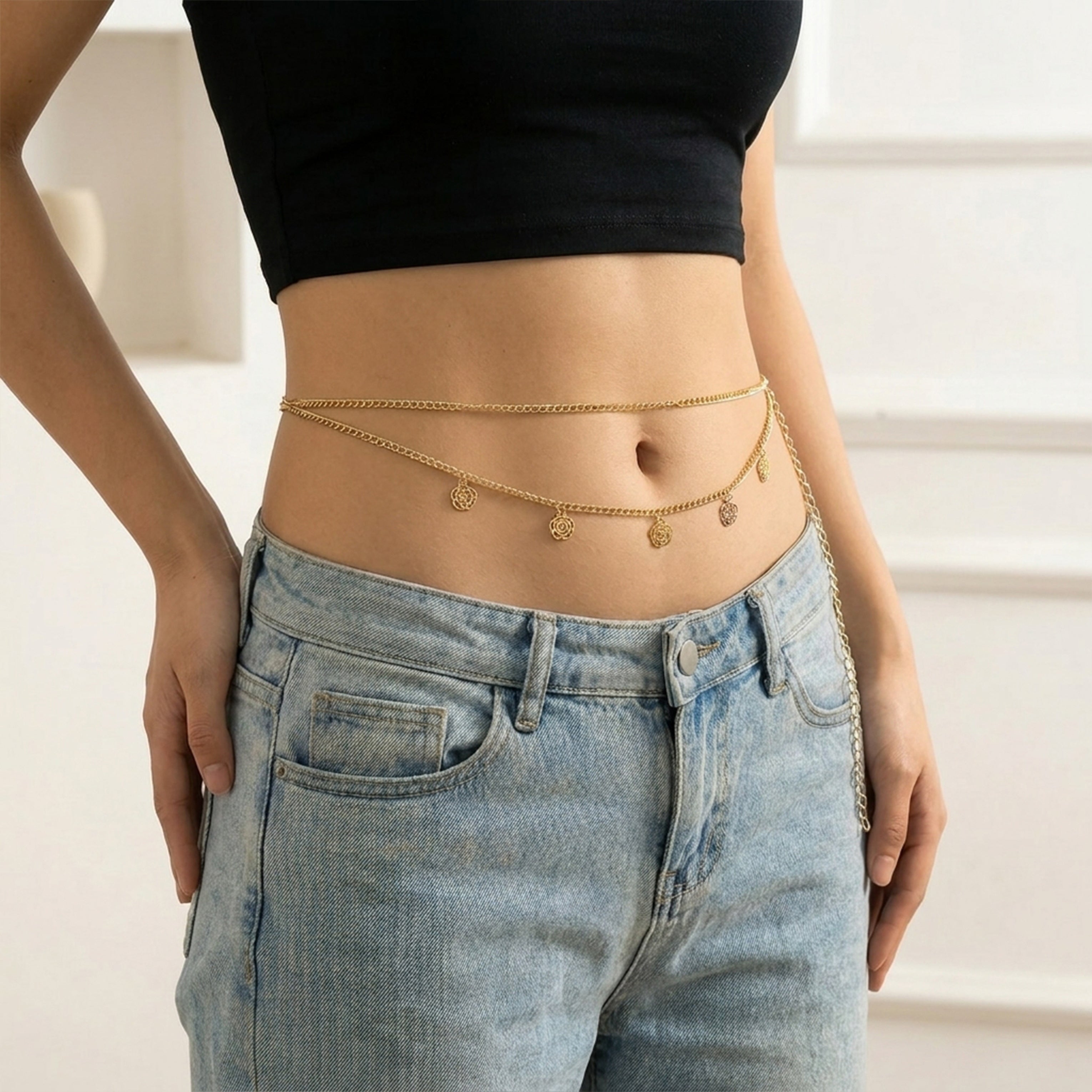 Golden Rose Drape Belly Chain