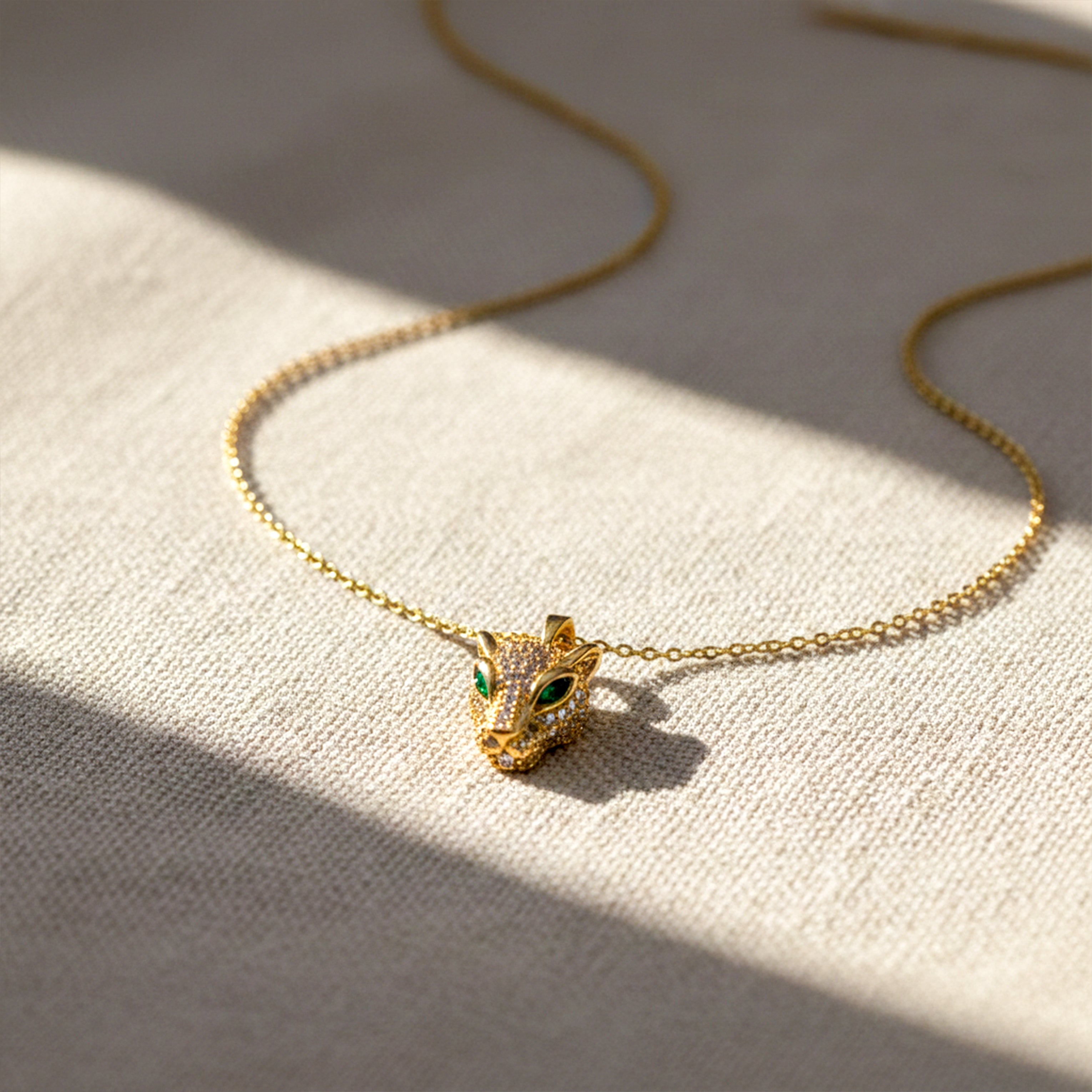 Wild Fox Head Crystal Gold Necklace