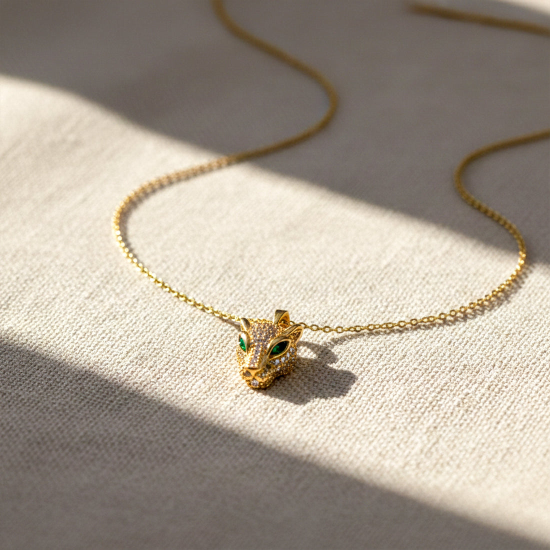 Wild Fox Head Crystal Gold Necklace