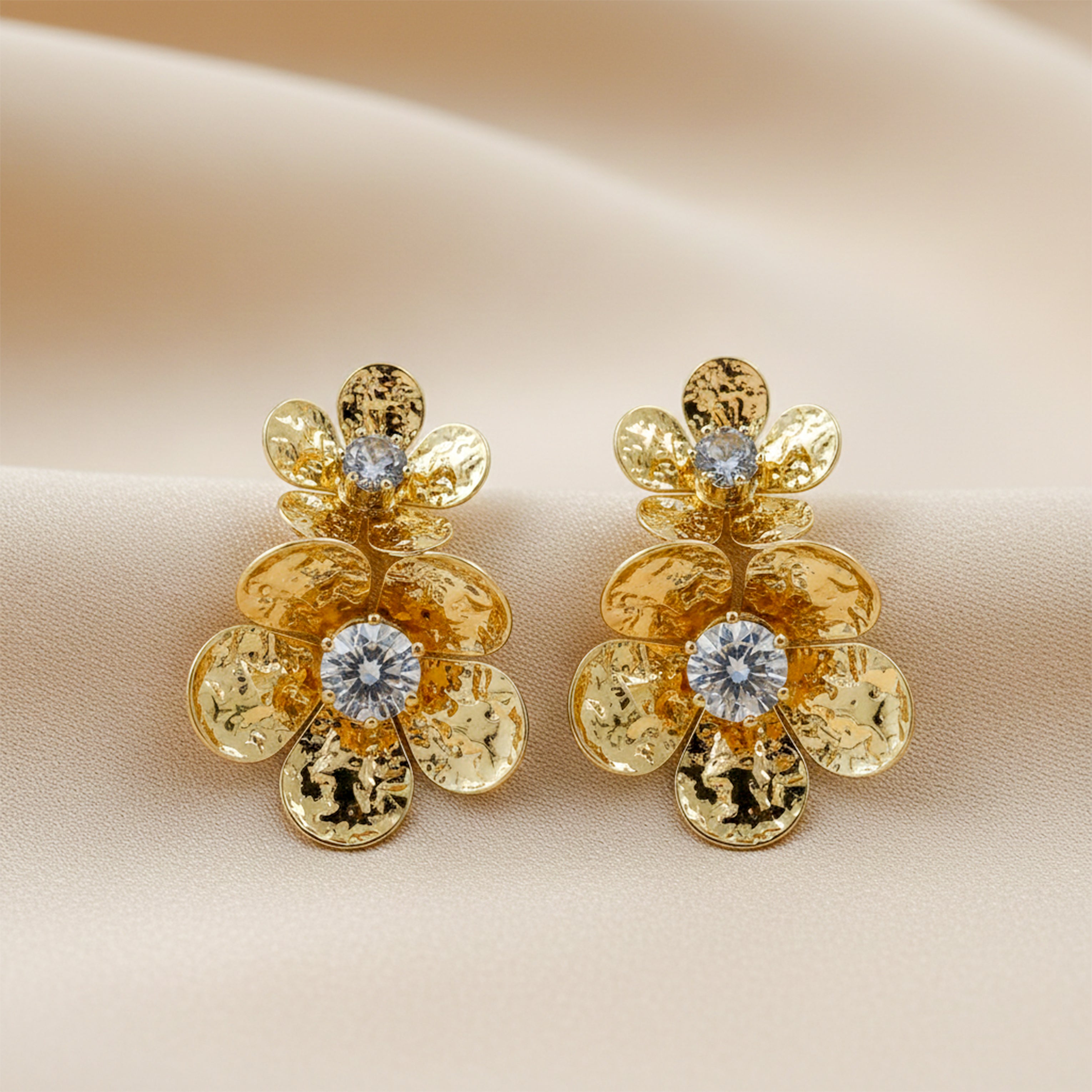 Golden Flower Crystal Studs Earrings