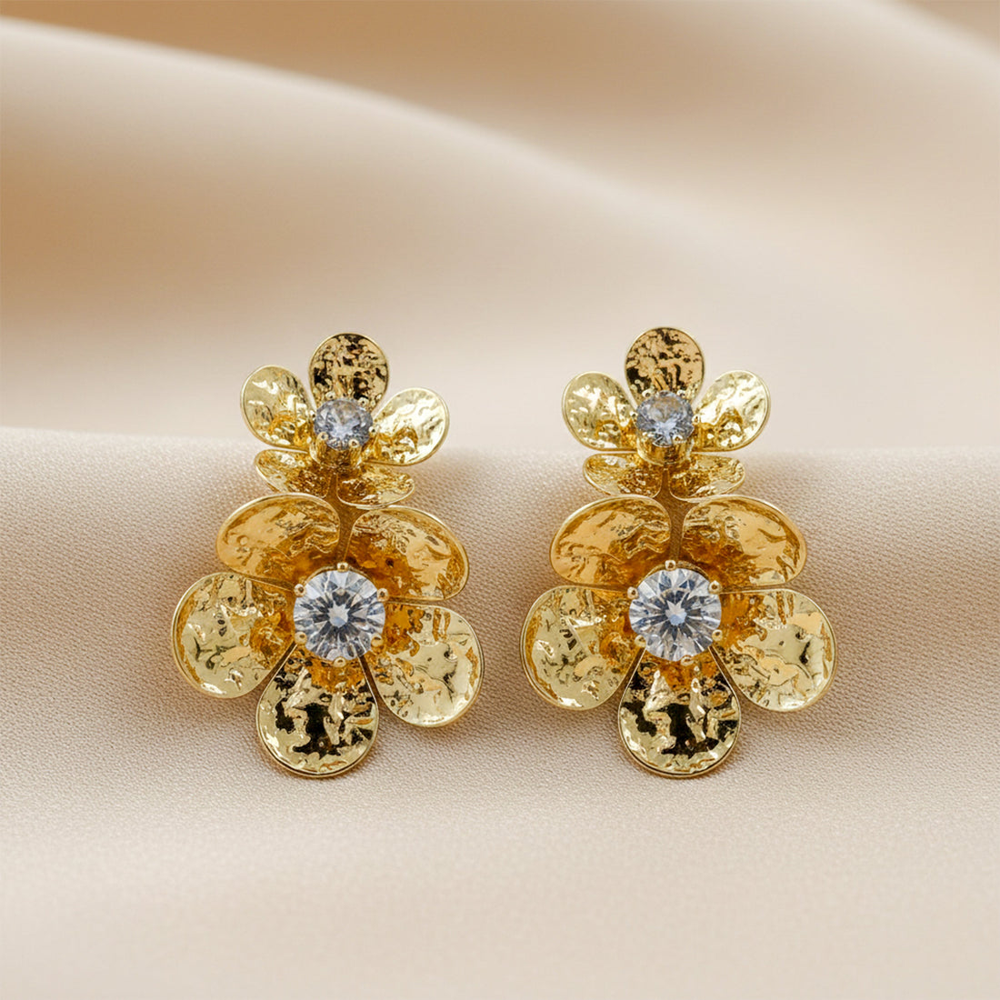 Golden Flower Crystal Studs Earrings