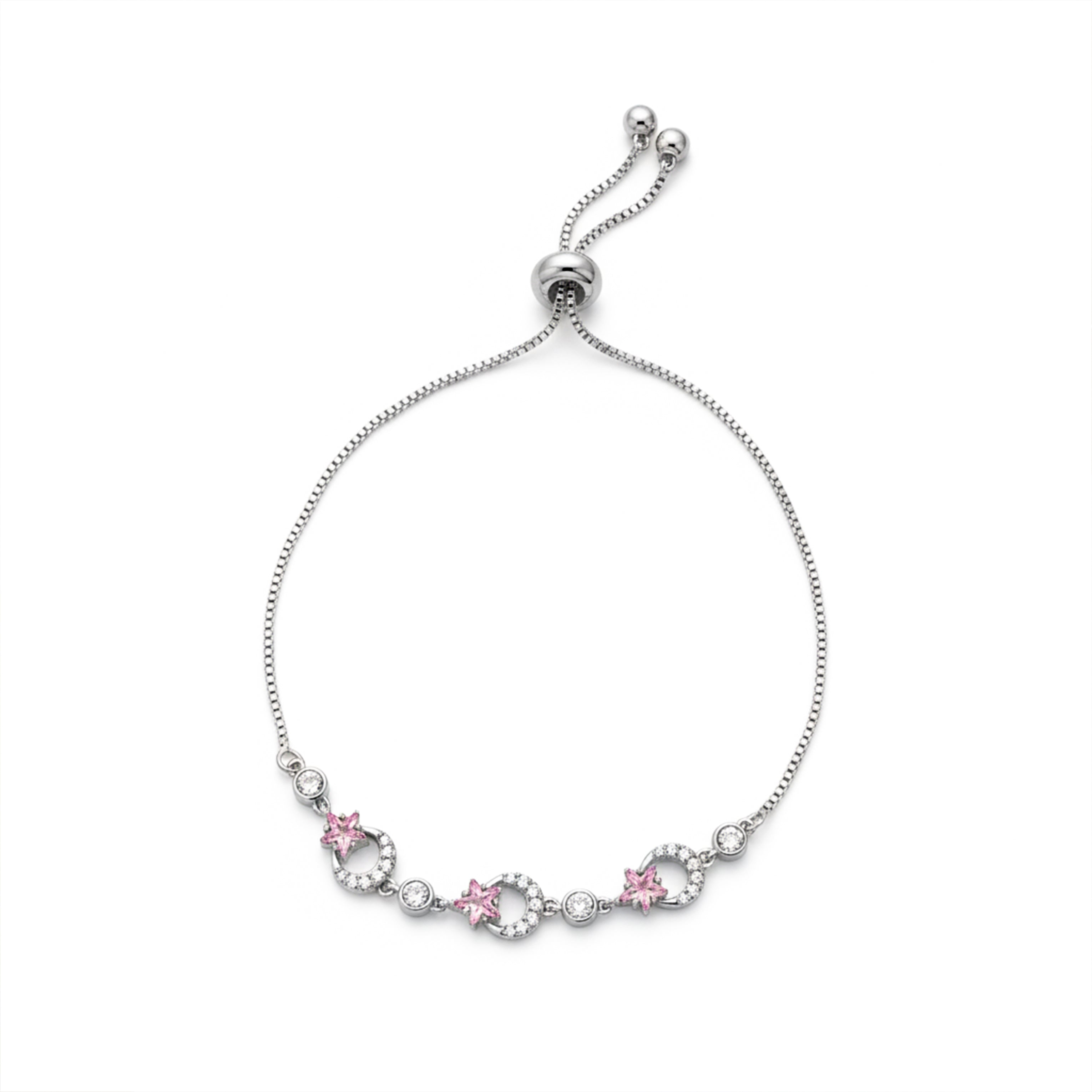 Starluxe Pink Crystal Halo Silver Bracelet