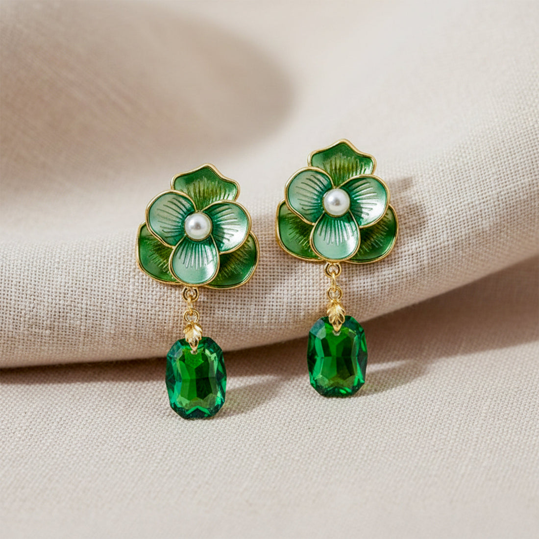 Premium Green Floral Stone Earrings