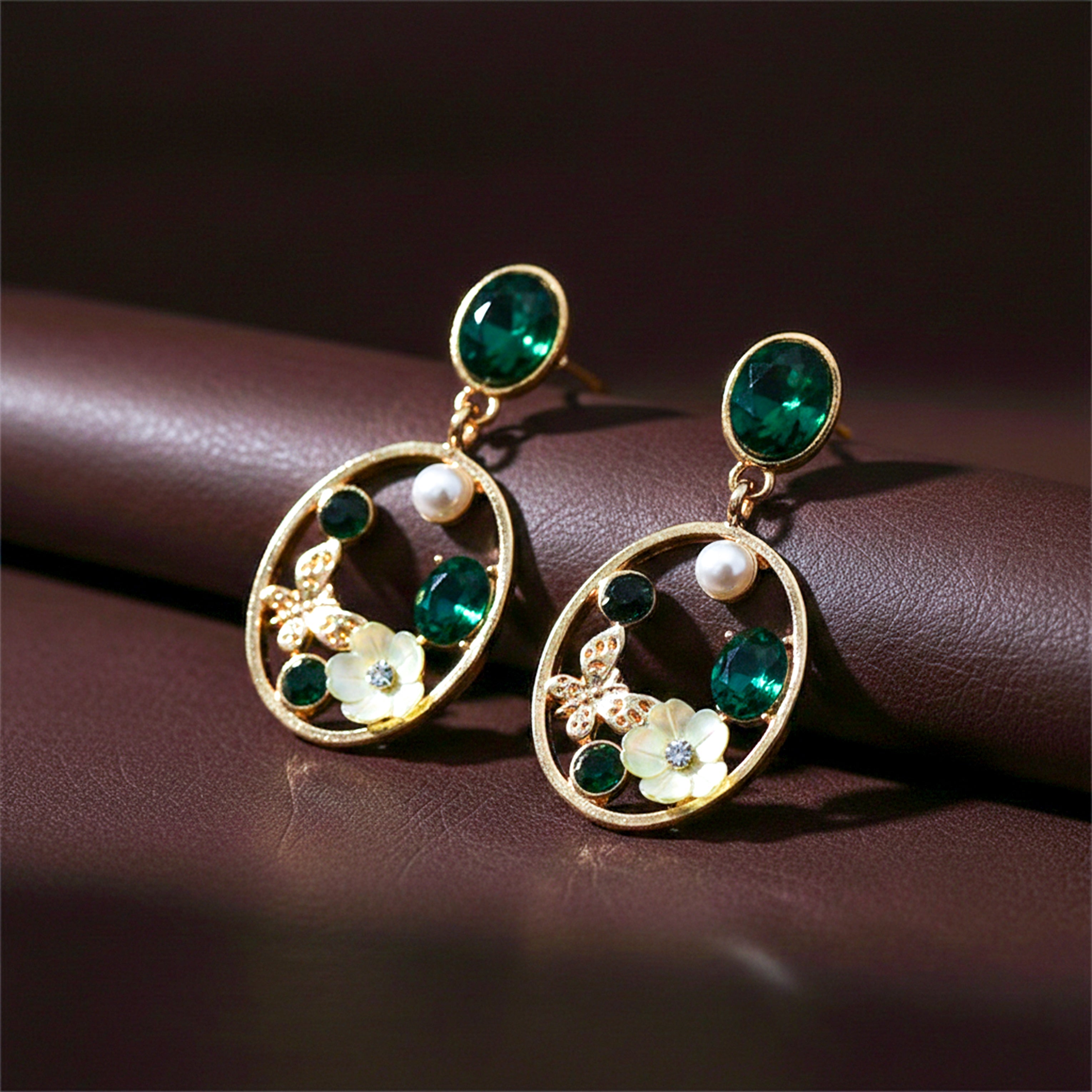 Royal Green Floral Earrings
