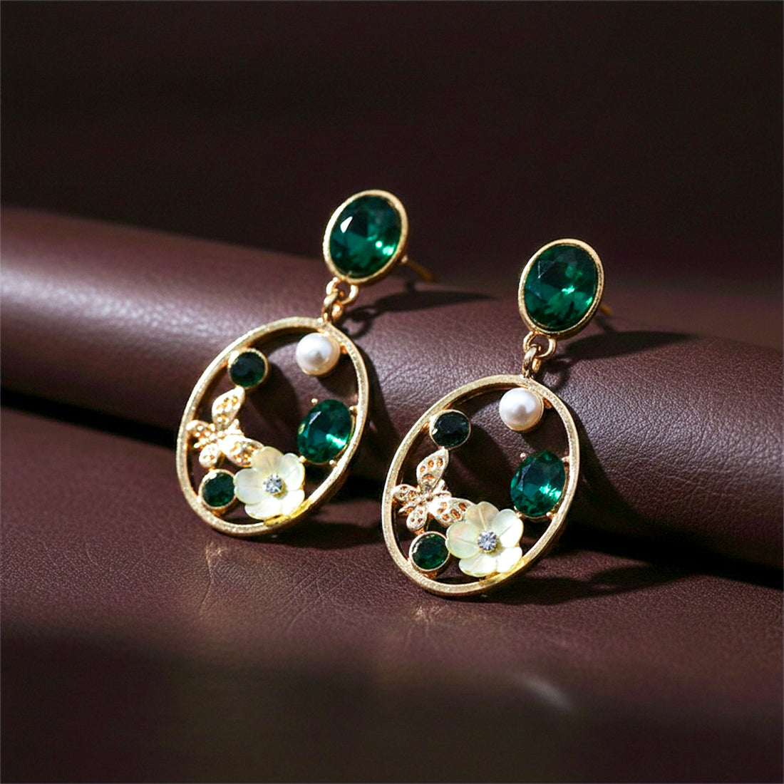 Royal Green Floral Earrings