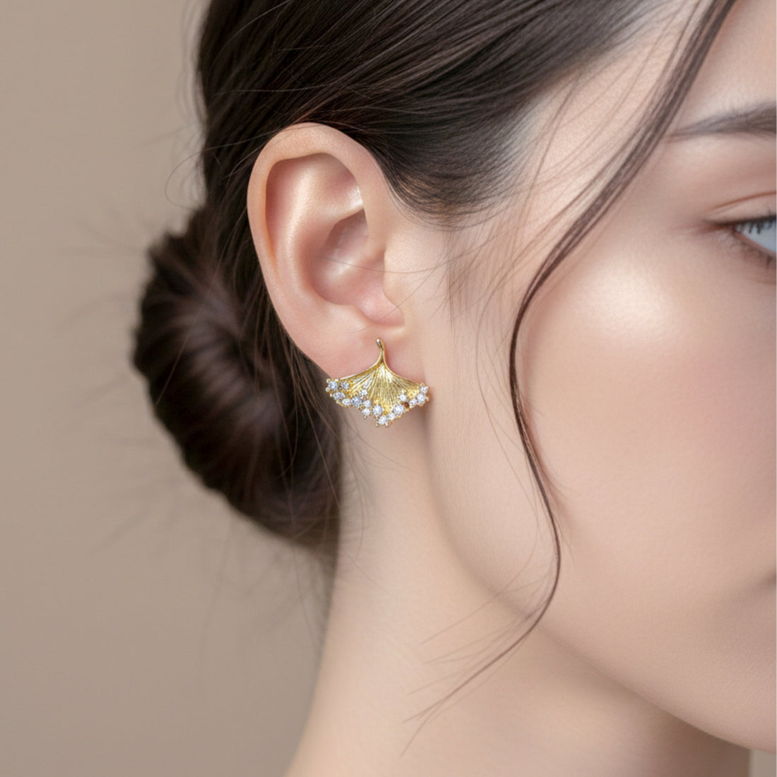 Golden Ginkgo Crystal Earrings