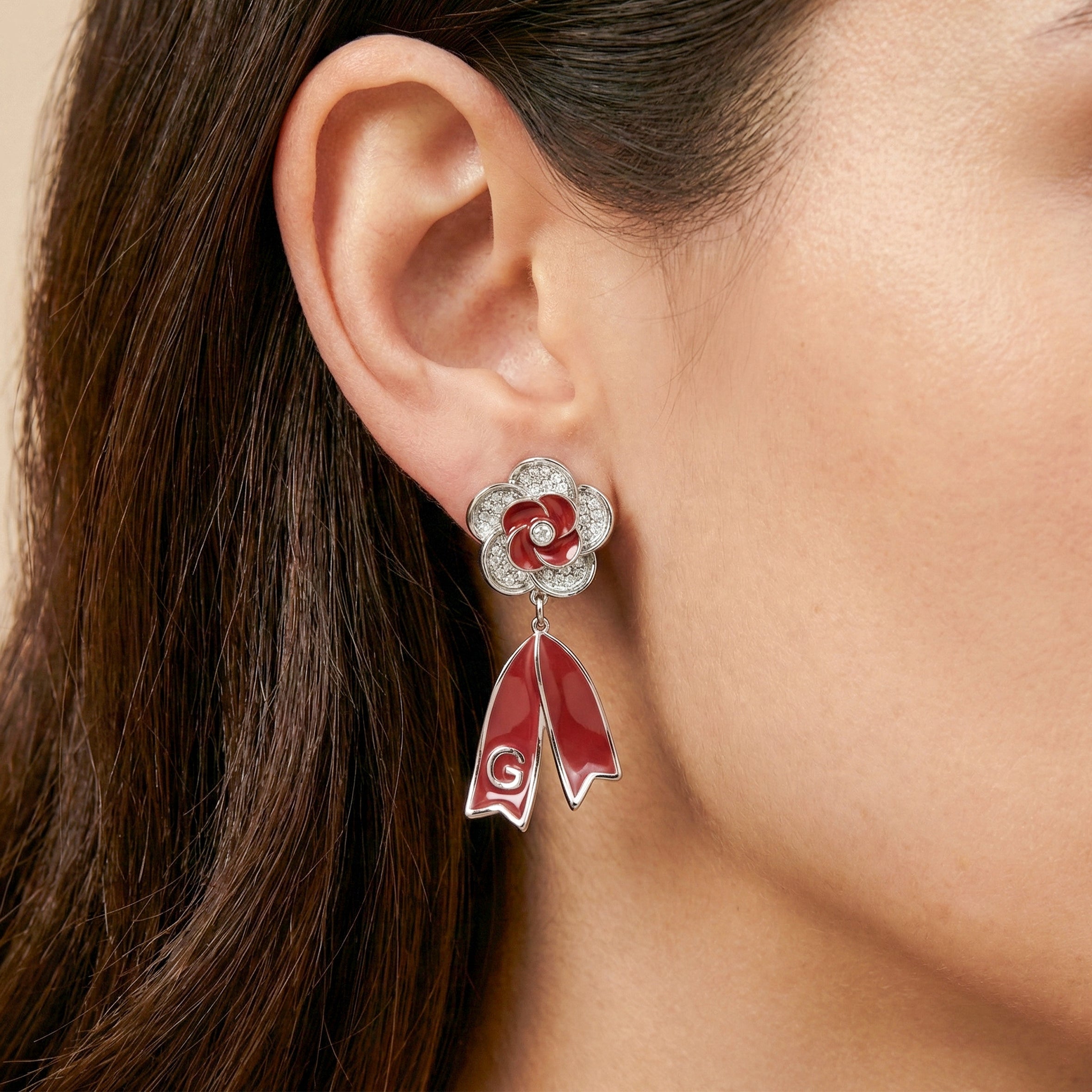 Scarlet Bloom Diamond Drop Earrings