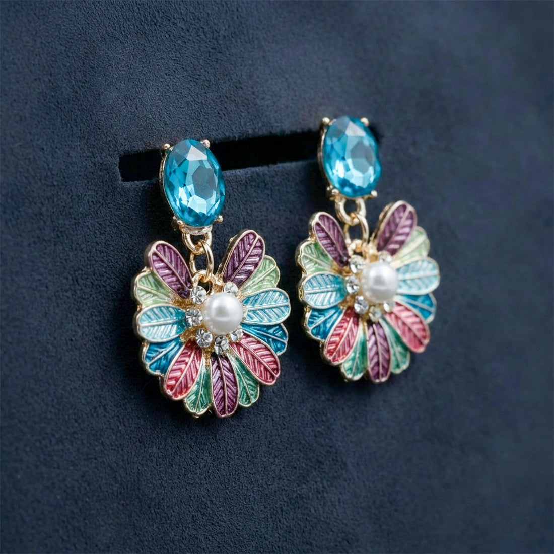 Aqua Bloom Pearl Drop Earrings