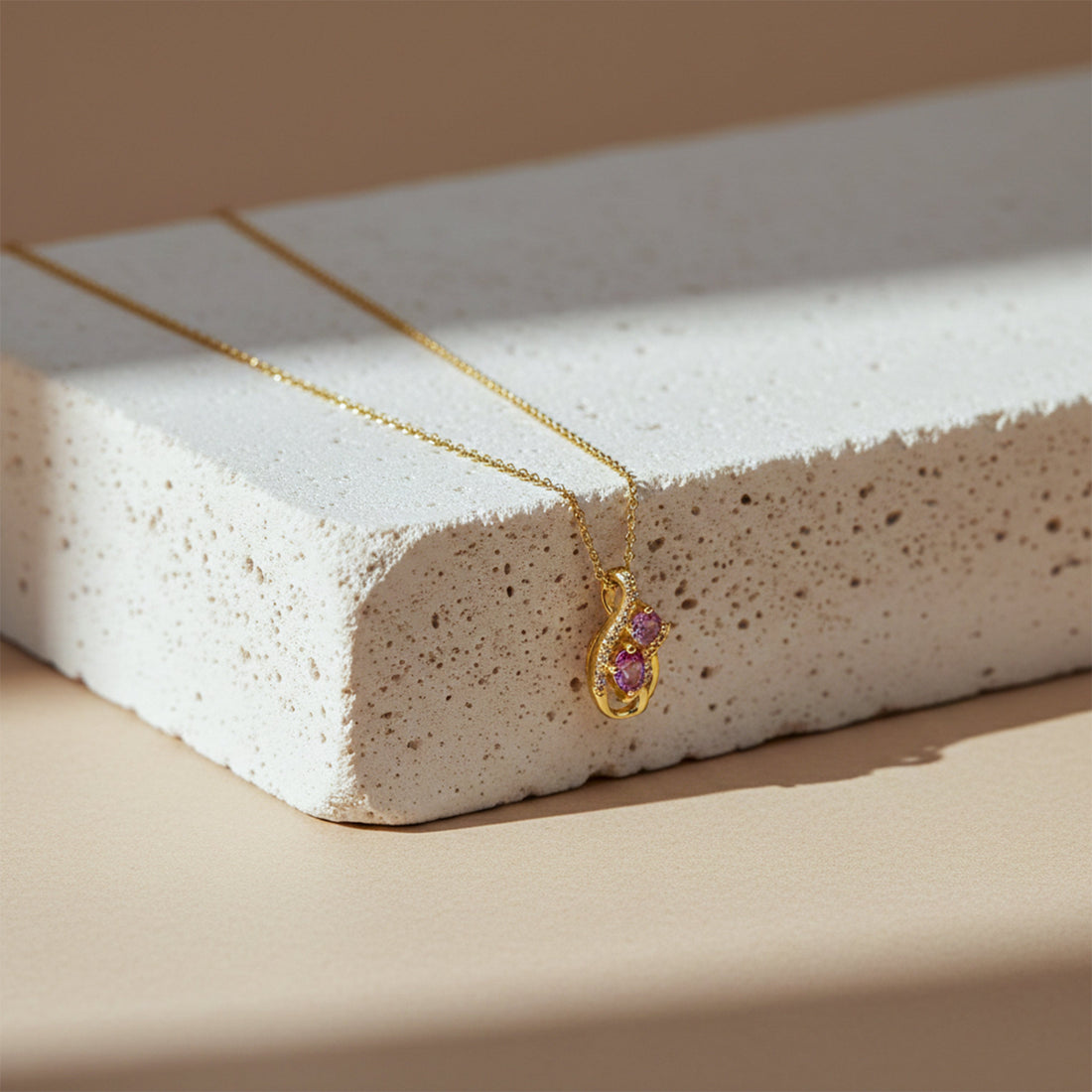 Shiny Pink Floral Gold Chain Necklace
