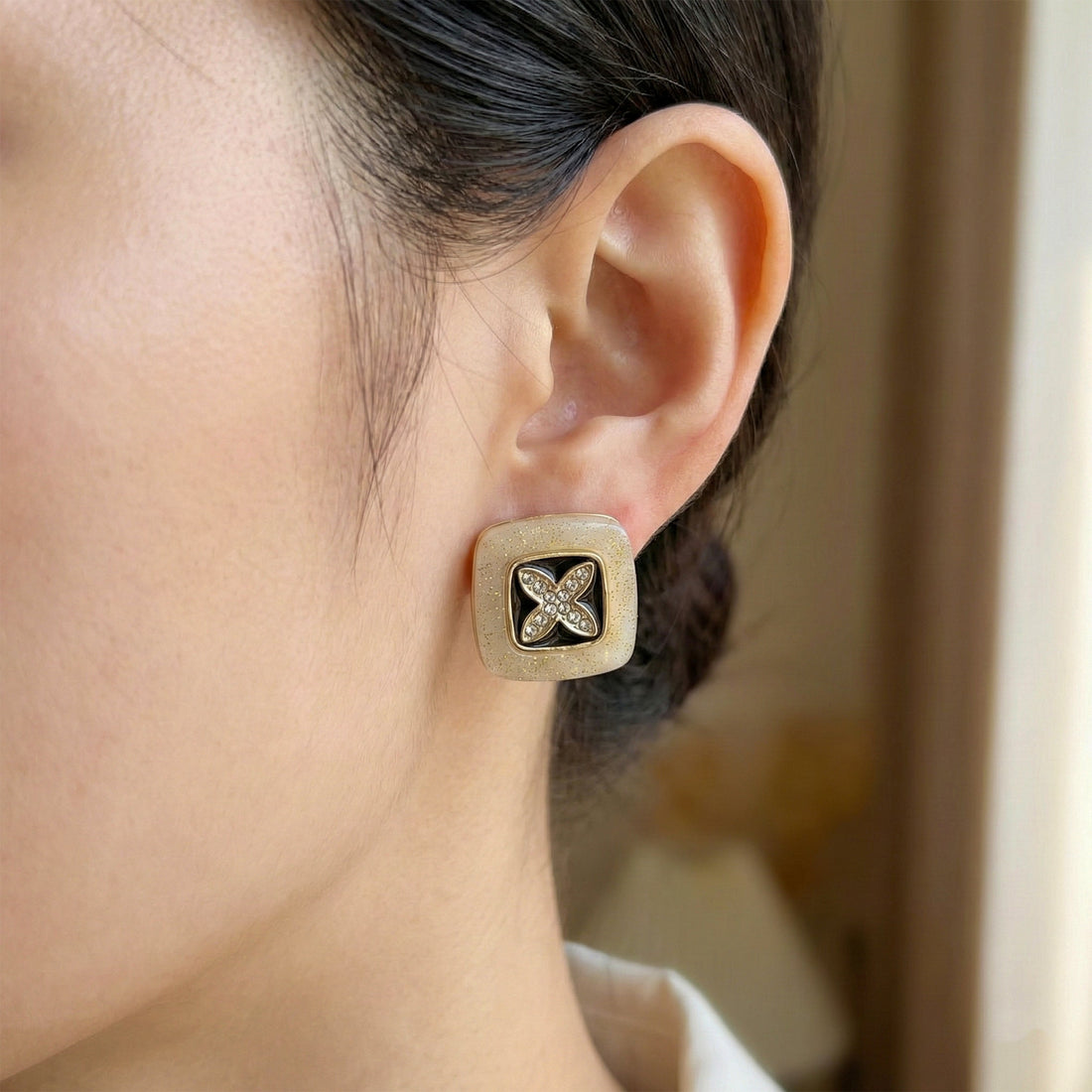 Ivory Noir Blossom Luxe Stud Earrings