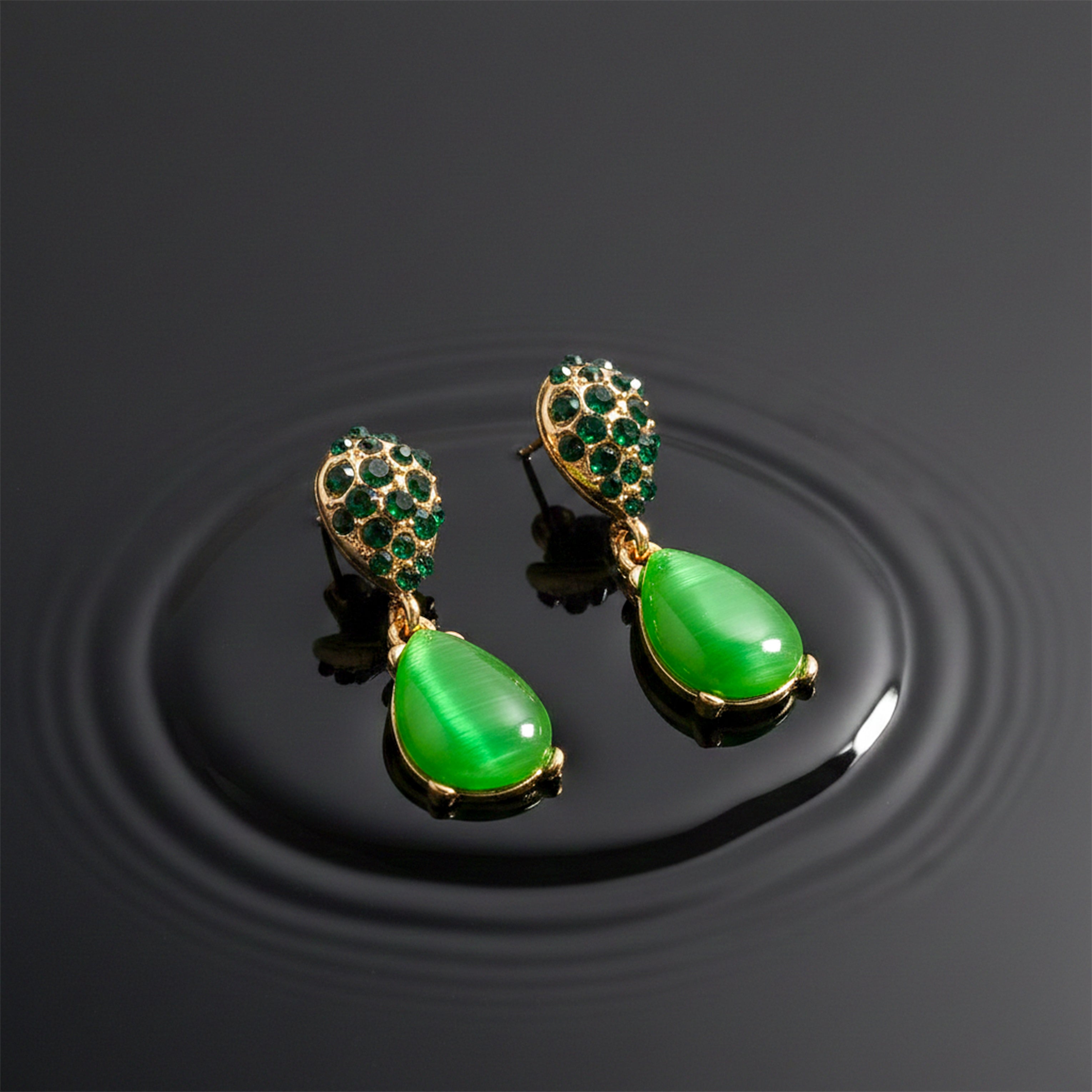 Green Cat Eye Drop Earrings