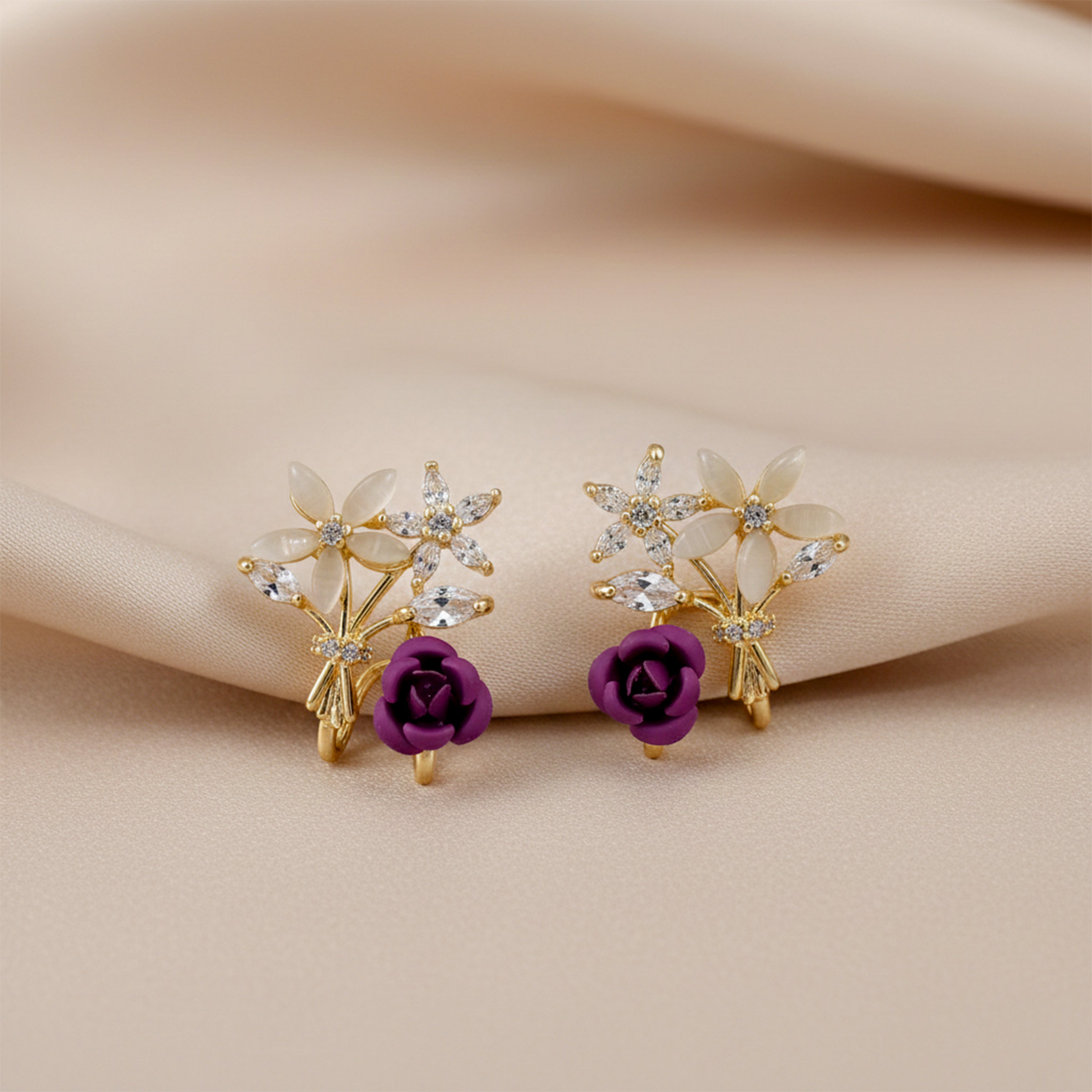 Premium Crystal Purple Stud Earrings