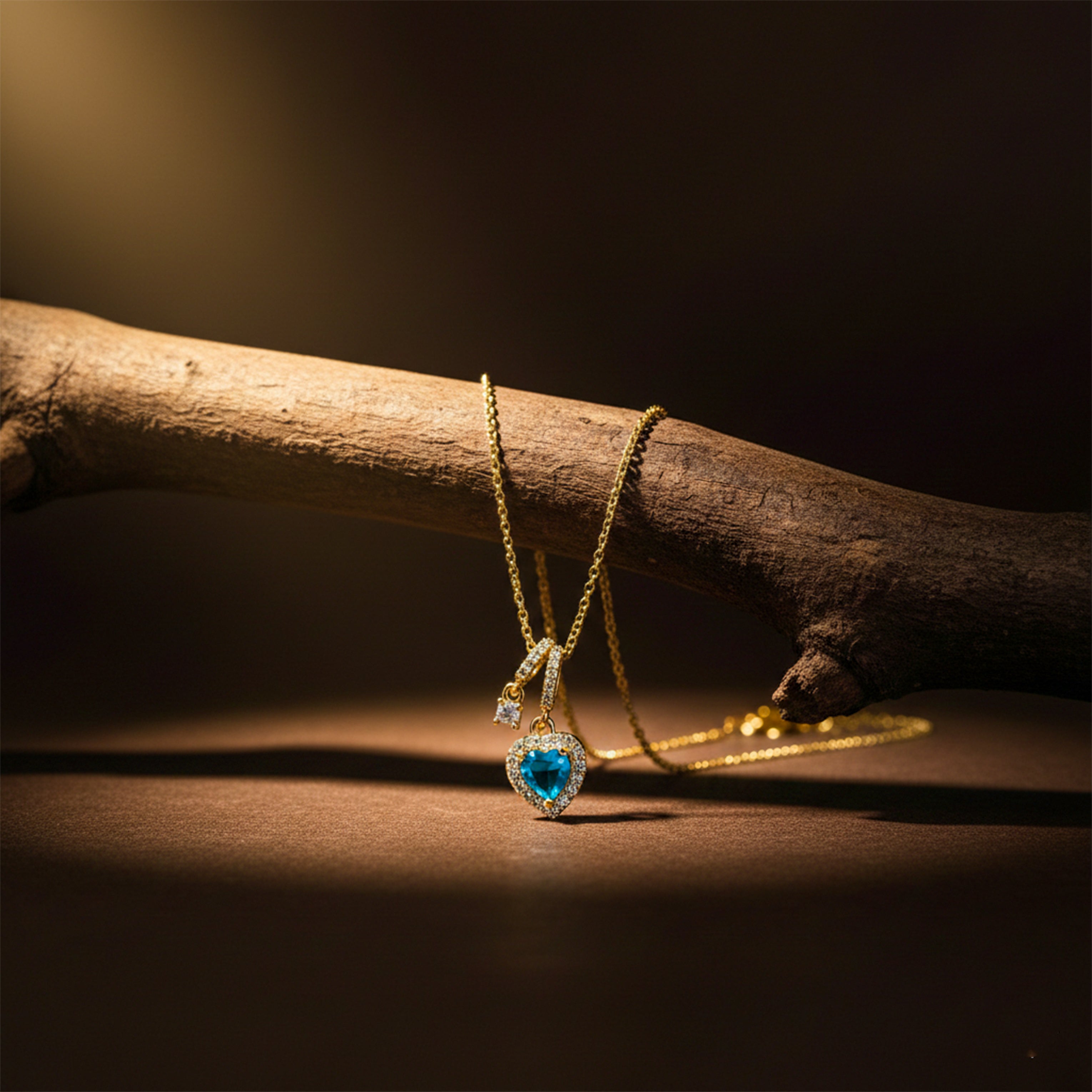 Blue Heart Crystal Gold Pendant Necklace