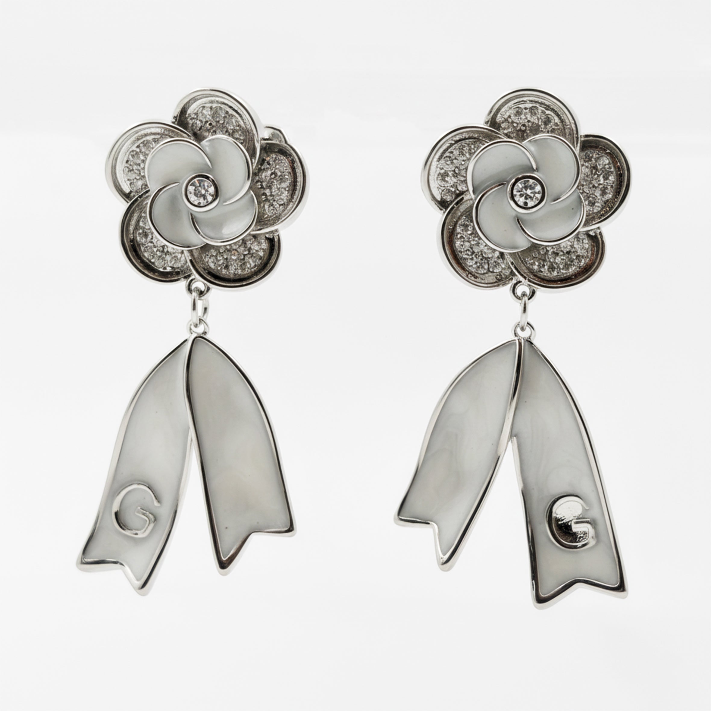 Camellia Flower Pearl Dangle Earrings