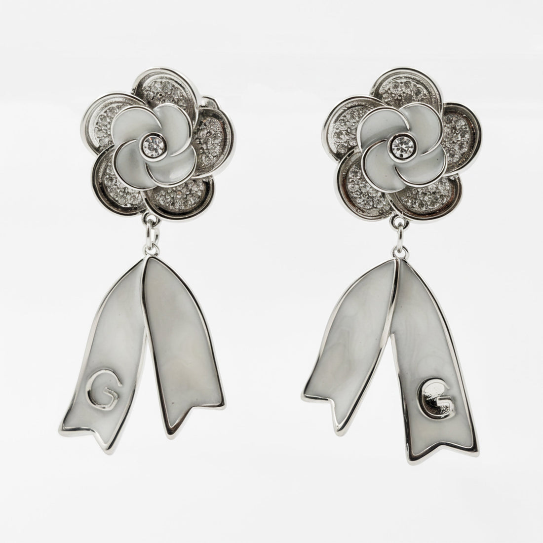 Camellia Flower Pearl Dangle Earrings