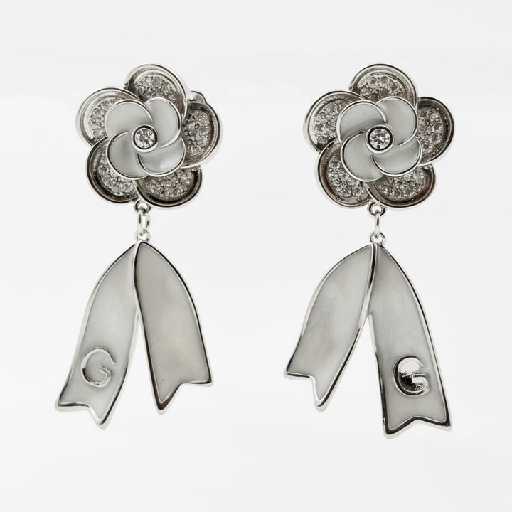 Camellia Flower Pearl Dangle Earrings