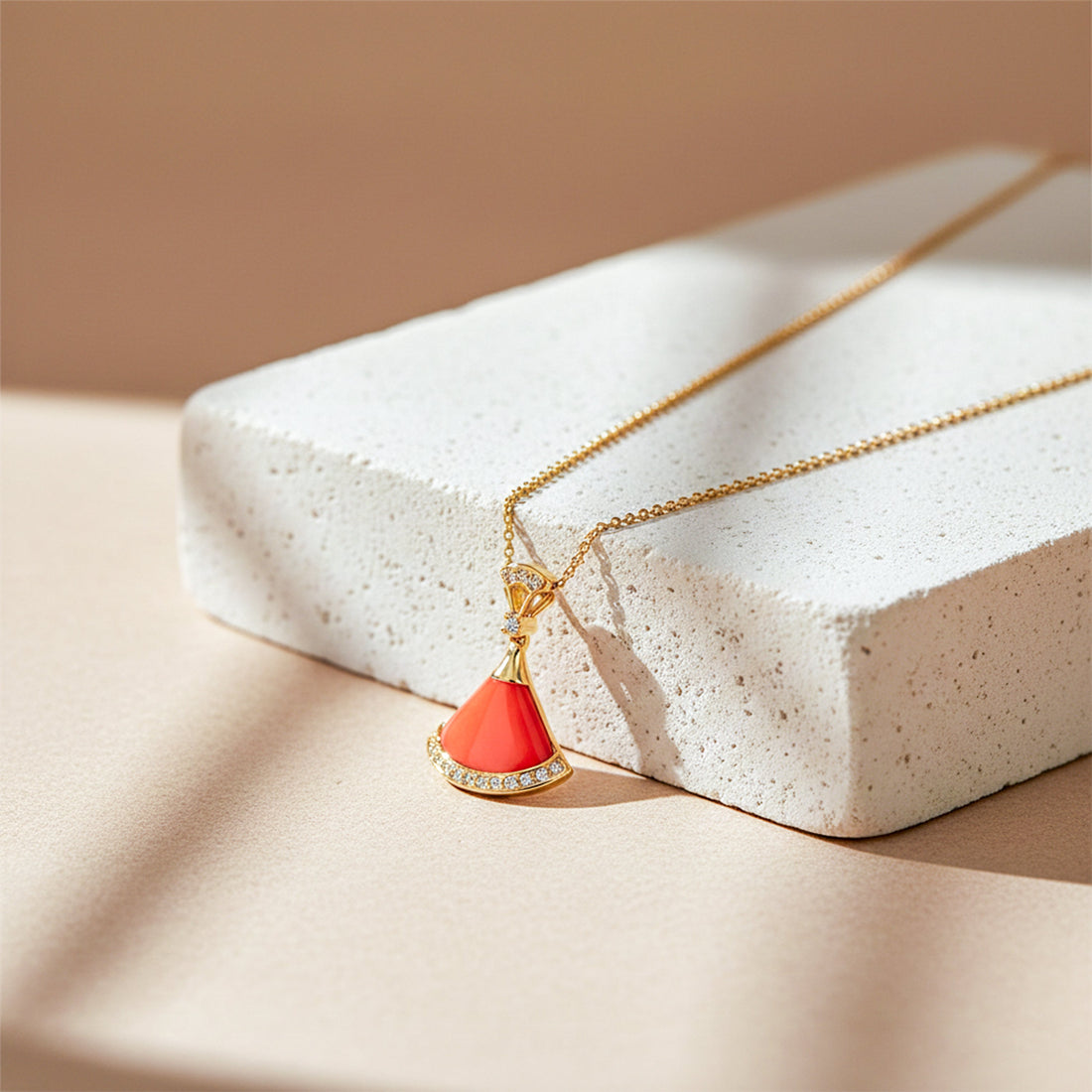 Coral Elegance Gold Pendant Necklace