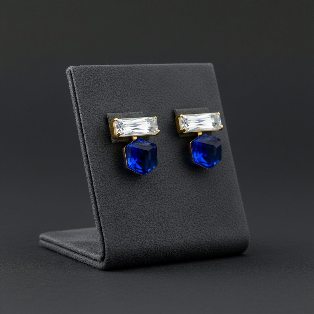 Blue Cube Crystal Dangle Earrings