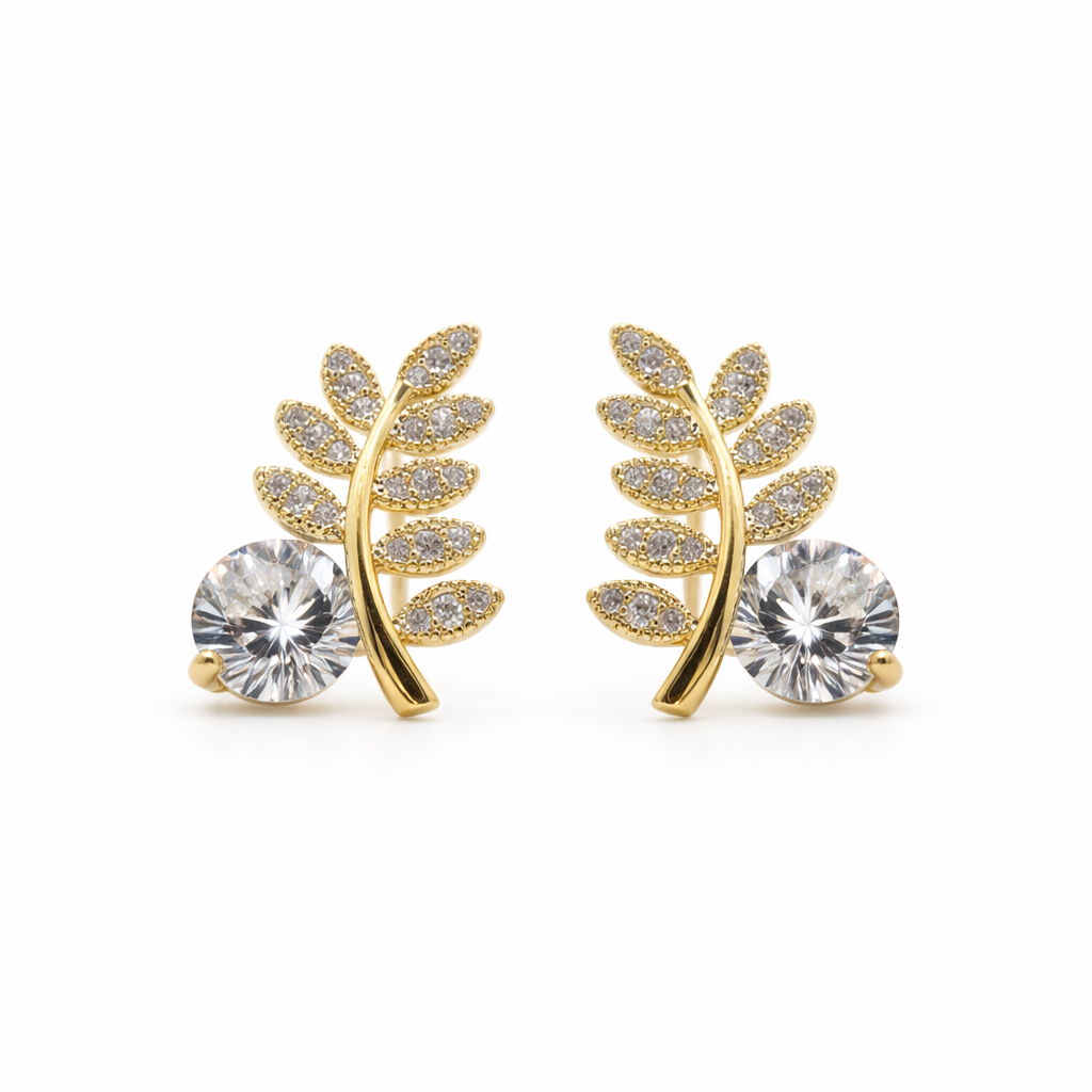 Leaf Solitaire Earrings