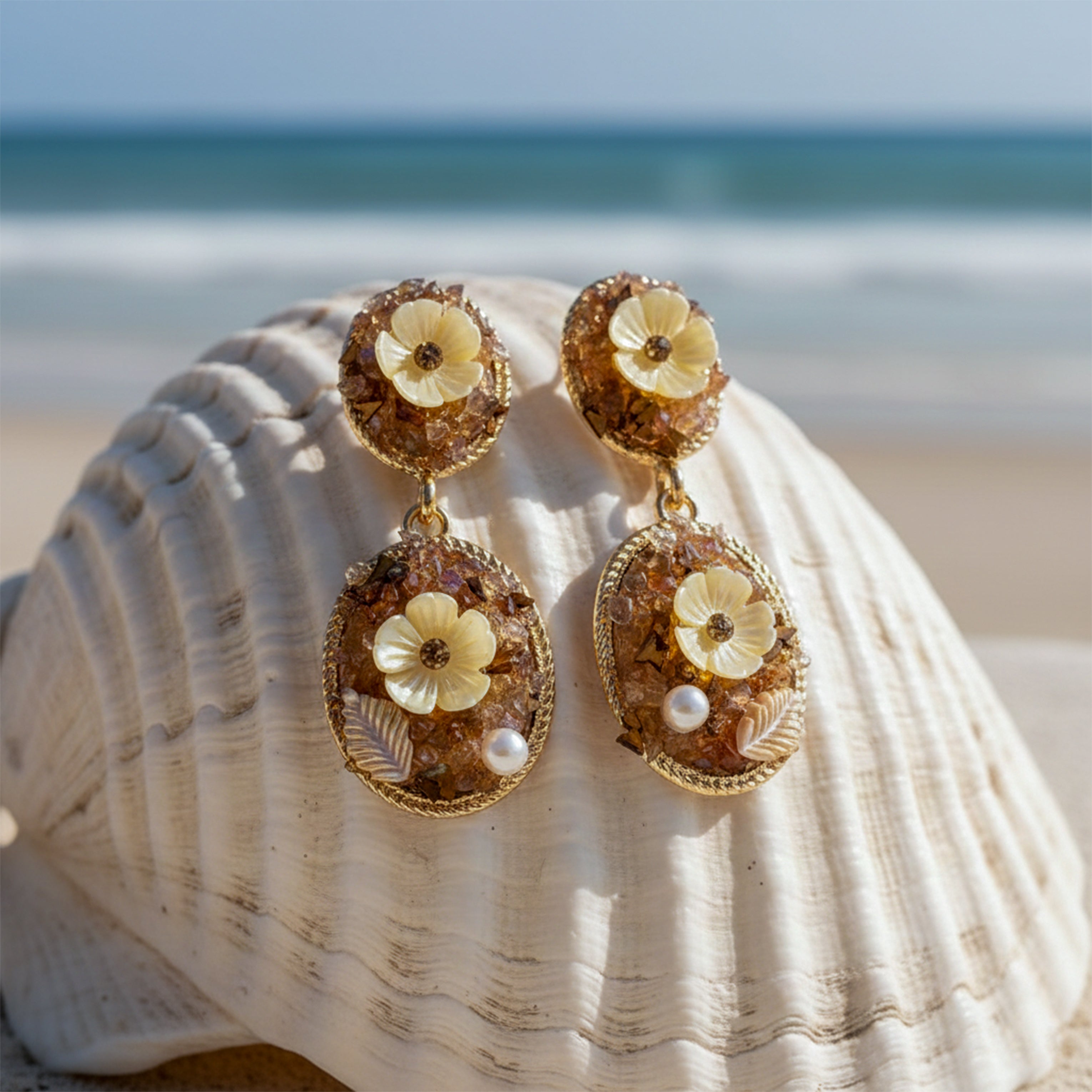 Antique Gold Flower Dangle Earrings