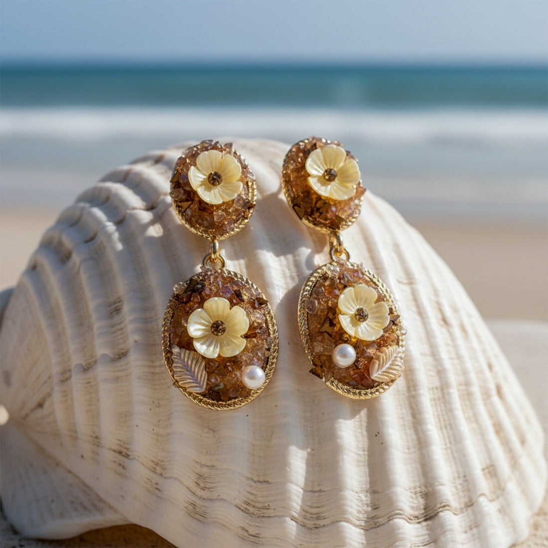 Antique Gold Flower Dangle Earrings