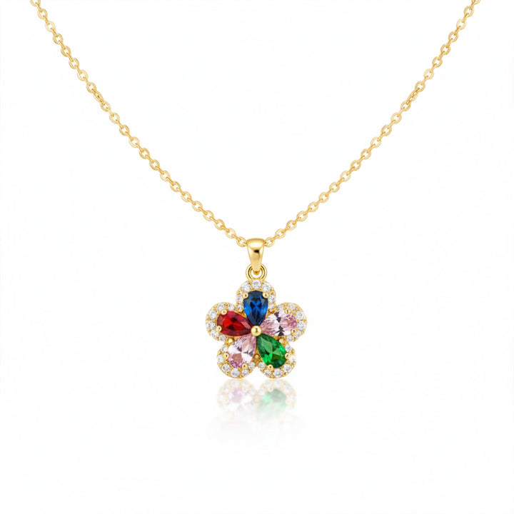 Multicolor Crystal Flower Pendant Necklace