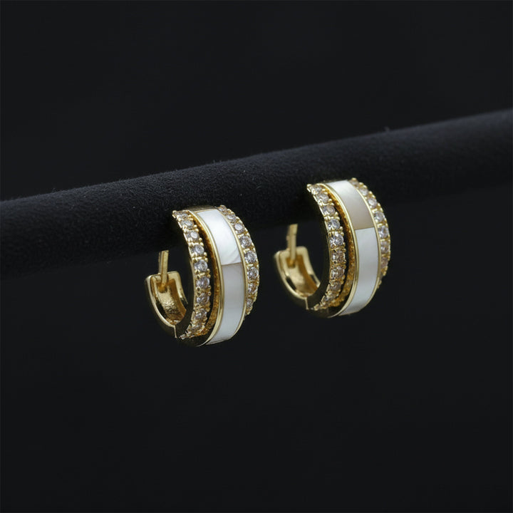 White Enamel Crystal Hoop Earrings